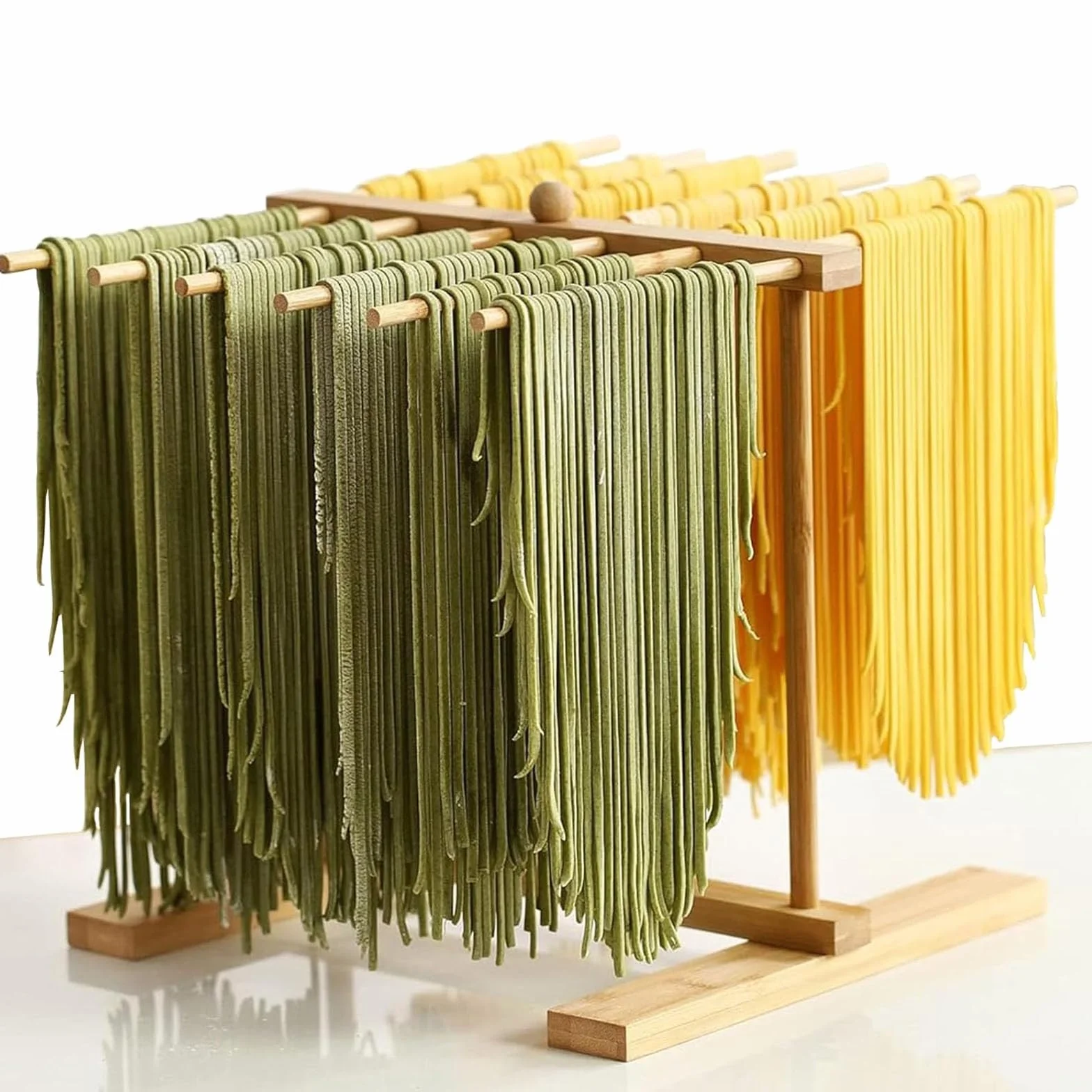 Secador de fideos, 12 barras, soporte para pasta de madera, estante para pasta, soporte para pasta para secar, secadora de espaguetis, ahorra espacio, reutilizable