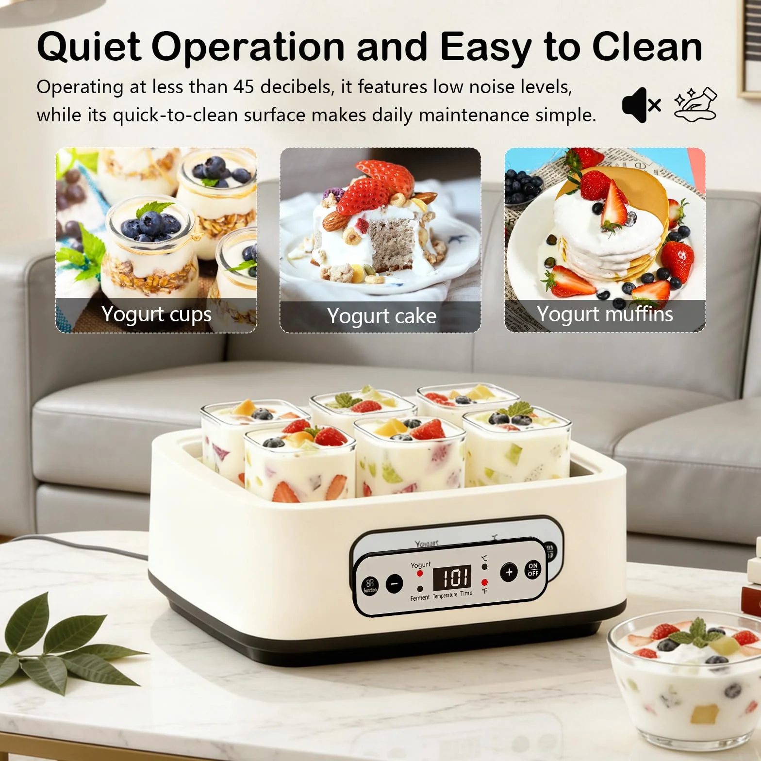 Yogurtera, Máquina para Hacer Yogur de 1,6 L con 6 Tarros de 250 ml Yogurtera con Temporizador de 1 a 99 Horas Control de Temperatura de 21 a 48 °C y Pantalla LCD para Yogur Natto y Vino de Arroz