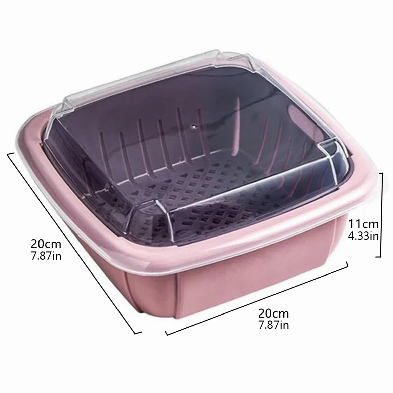 Colador de Cocina Tazón de canasta de drenaje con tapa Cuadrado Fruta Vegetal Cuenca Cesta de lavado Cocina Sellado Fresco Mantenimiento de almacenamiento Caja de almacenamiento Juego de Crisper Colad
