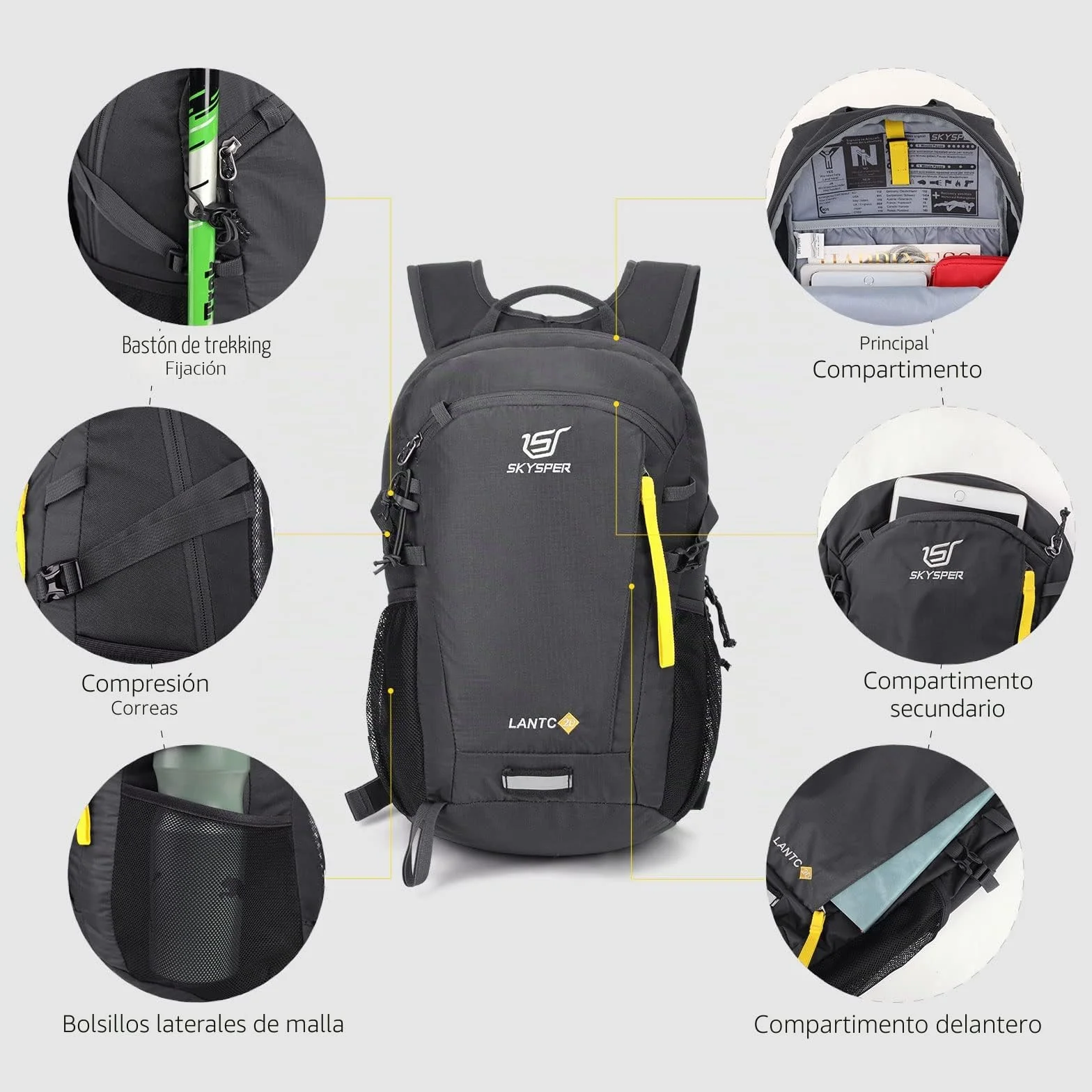 SKYSPER Mochila de Senderismo 20L Ultraligera para Hombre Mujer Trekking Camping
