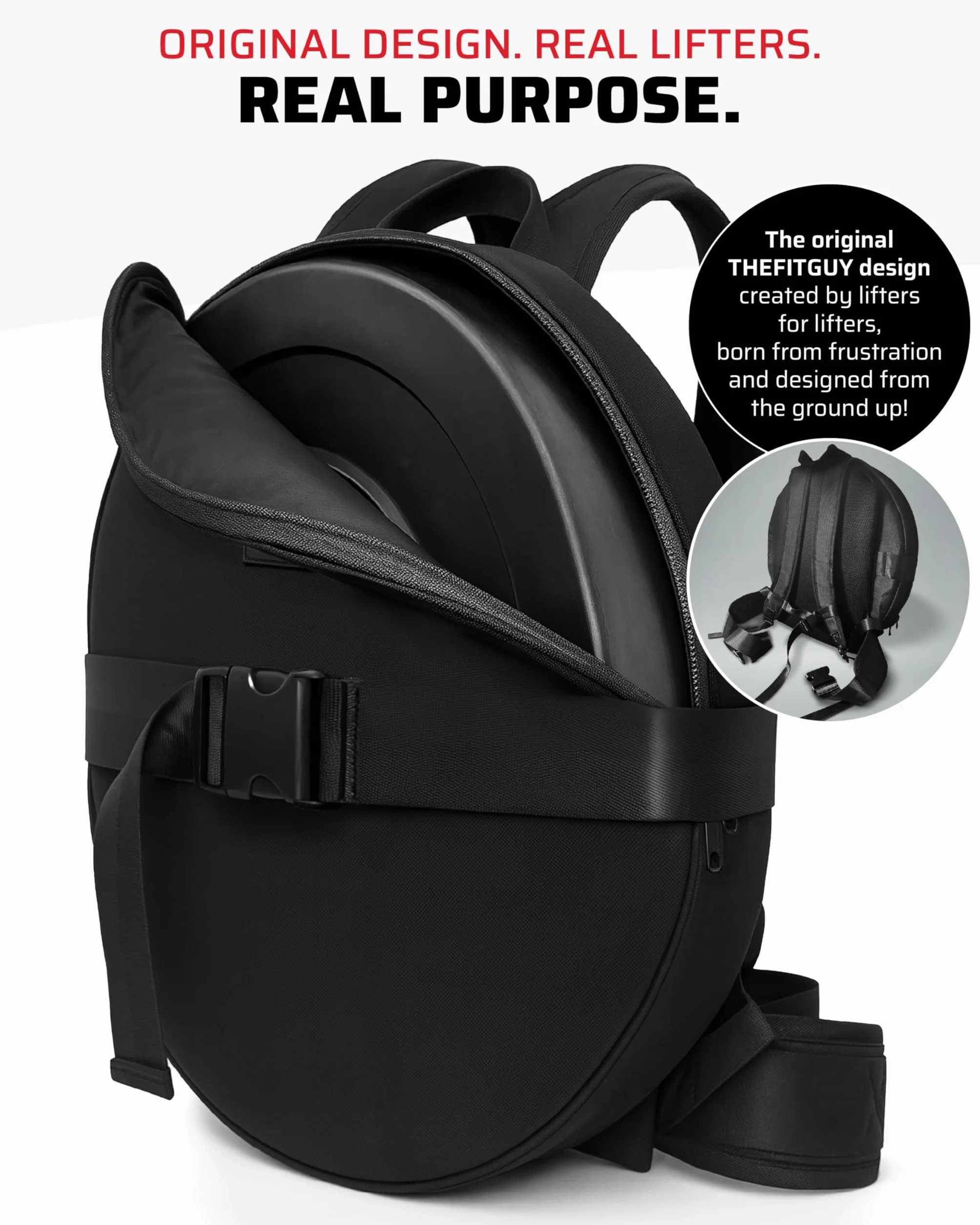 THEFITGUY Mochila pesada para pesas de gimnasio, para flexiones, elevaciones de pantorrillas, sentadillas, uso en la espalda o en la parte delantera, se adapta a placas de hasta 17.5 pulgadas de