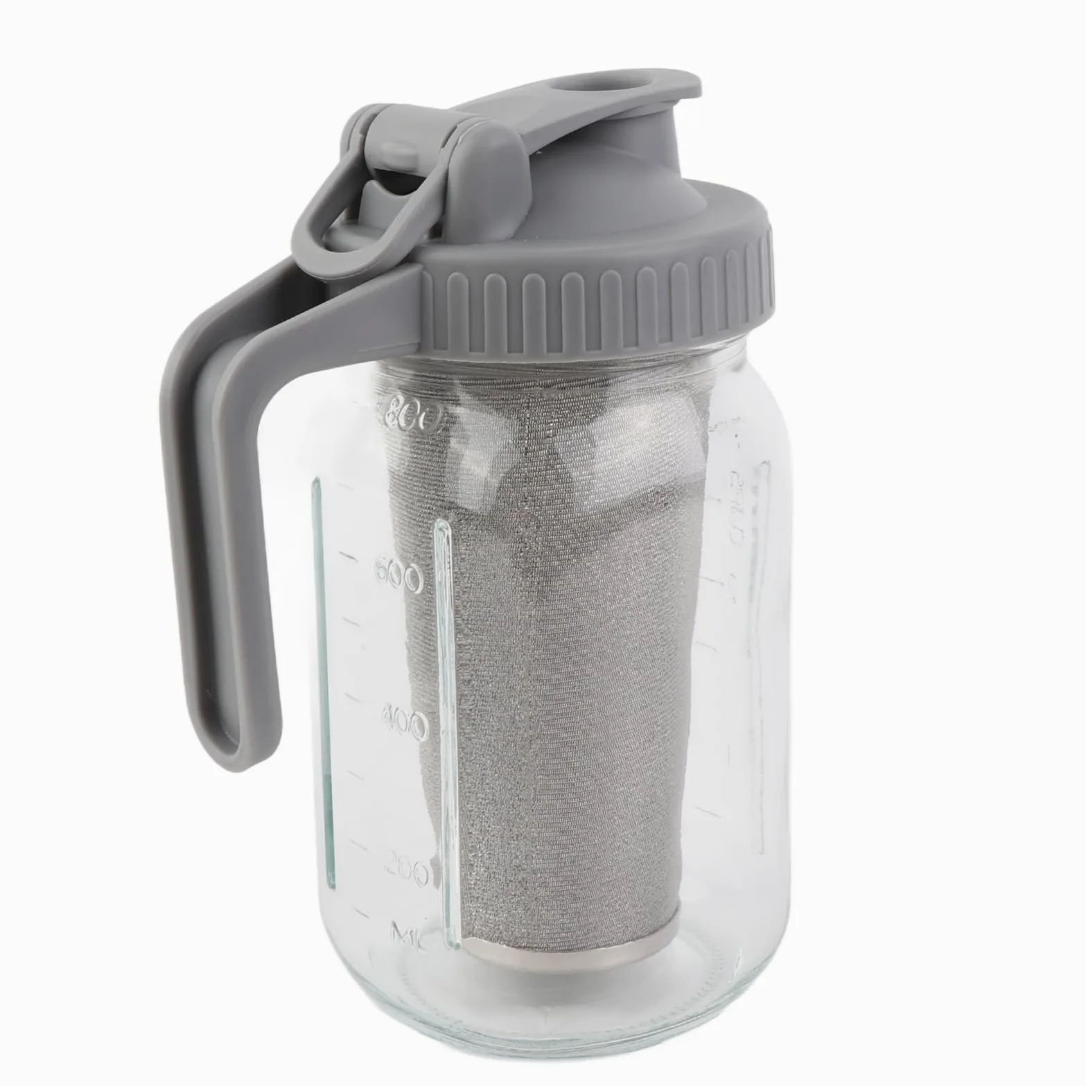 Jarra de cristal con tapa para conservas, 1 cuarto (32 o-z/1 l), jarra de agua a prueba de fugas con boca ancha y tapa de filtro, jarra de cerveza fría para agua, zumo, leche, té, café helado y