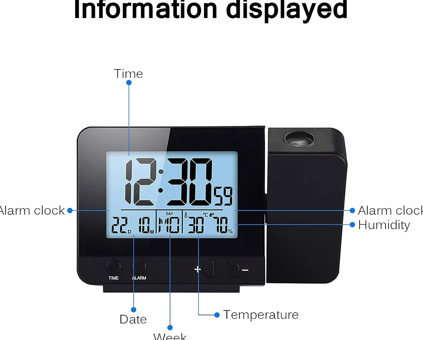 Despertador Digital De Proyección, Despertador con Proyector De Techo, Despertador De Mesita De Noche Digital con Temperatura Snooze Luminosidad Ajustable, Despertador Digital De Mesita De Noche
