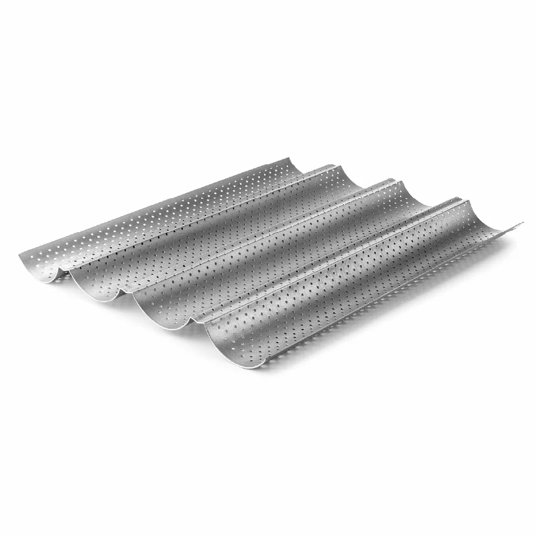 LACOR - 68450 - Molde Baguette, Molde Antiadherente, Colección Delize, Microperforado, Libre de PFOA, Apto para Horno, Frigorífico y Congelador, Acero al Carbono, 38x33 cm, Altura 2.6 cm, 4 Cavidades