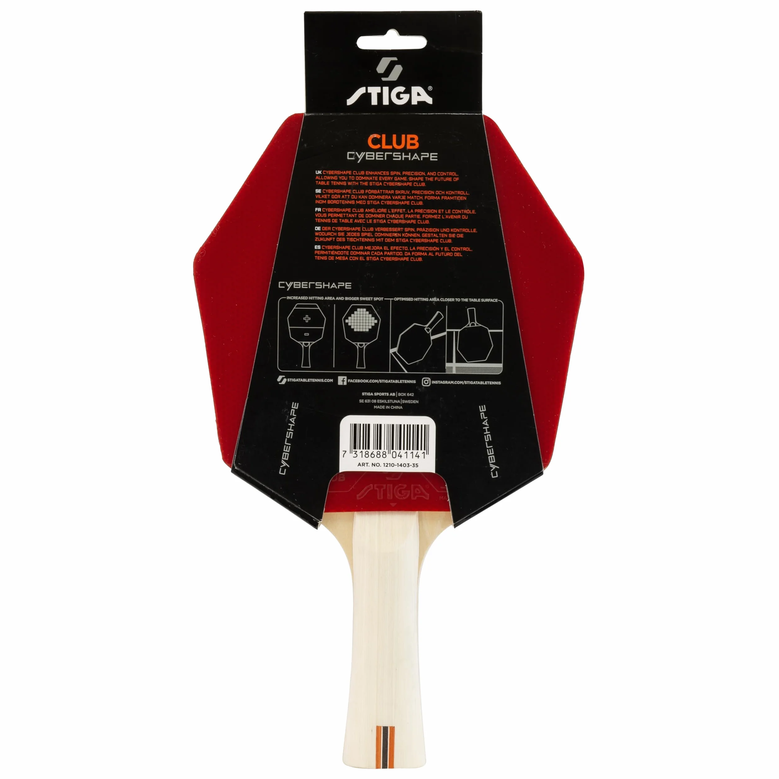 STIGA Club Cybershape Pala de Tenis de Mesa, Madera 5 Capas, Goma Star Club, Sweet Spot Grande