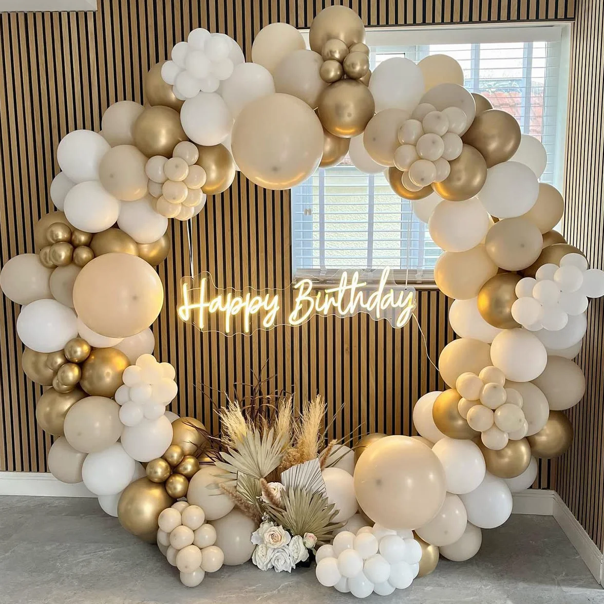 Kit de Arco de Globos Oro Blanco, 185pcs Guirnalda de Globos de Arena Blanca y Dorada con Globos Beige para Cumpleaños Fiesta, Baby Showers Decoración, Boda Bohemia, Bautizo Comunion, Graduación