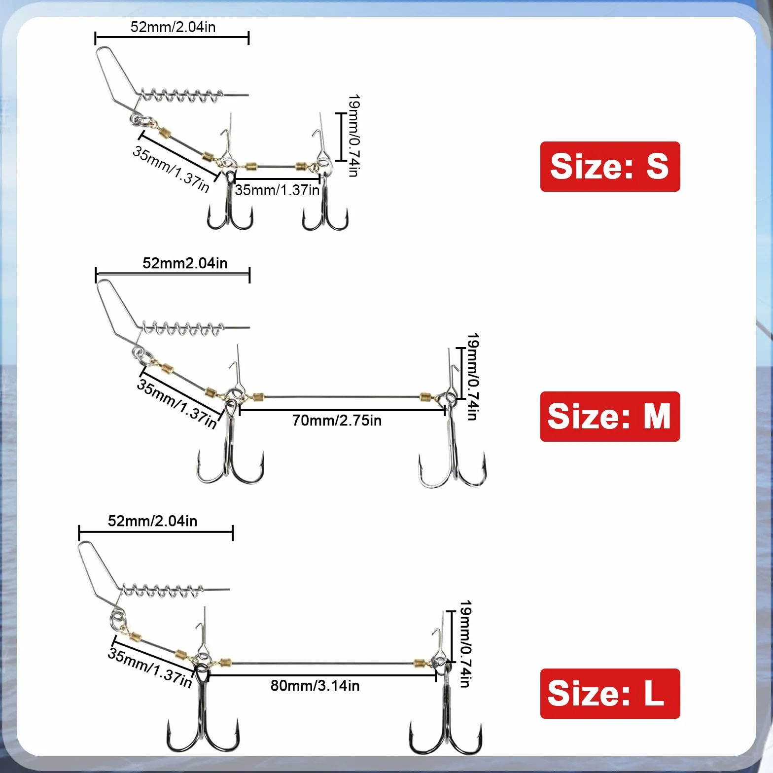 Anzuelos Triple de Pesca 3 Piezas con Pesas Intercambiables 5-20g para Señuelos Blandos 10-18cm