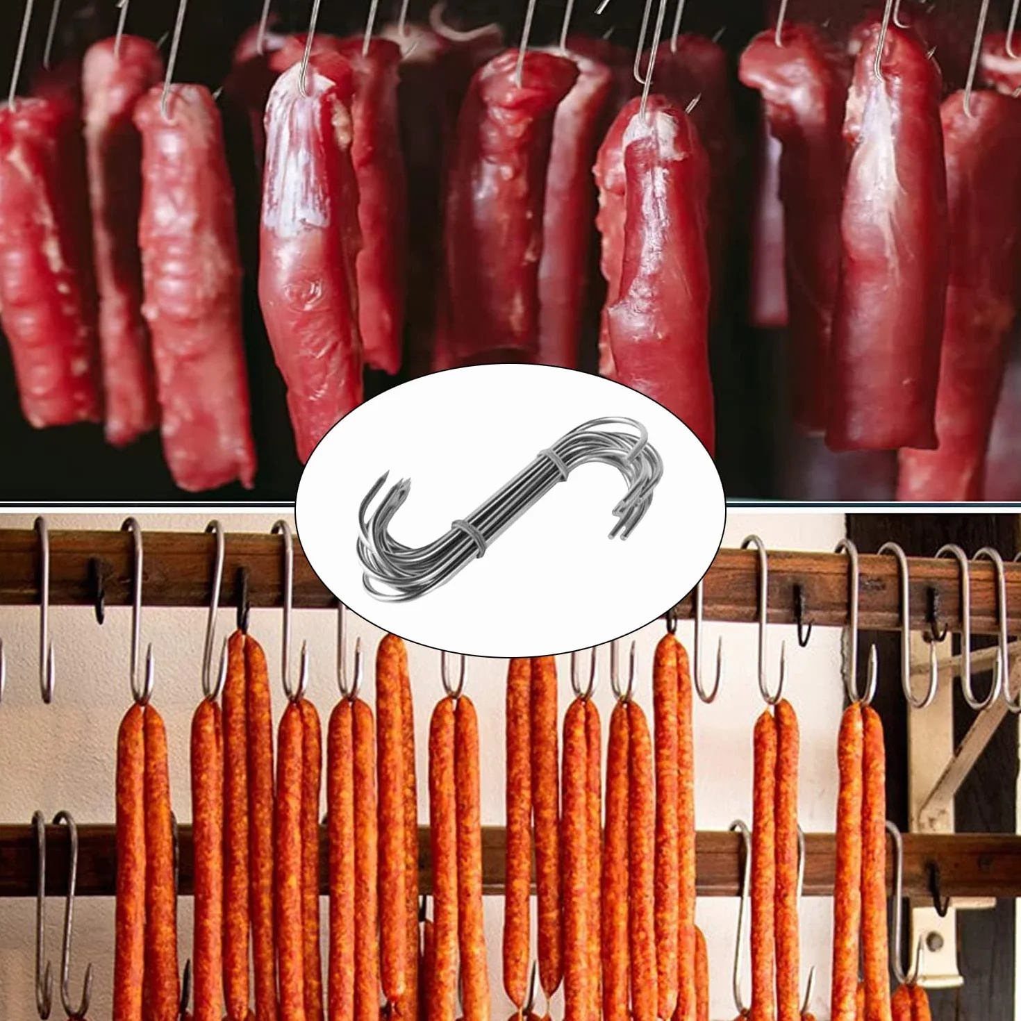 Gancho de Cocina,30 Pcs Gancho de Carne para Asador Giratorio Ganchos Colgantes para Ahumar Inoxidable Ganchos para Colgar para Carne Ahumadora de Cocina para Colgar Carne,Tocino,Jamón,Pato Asado
