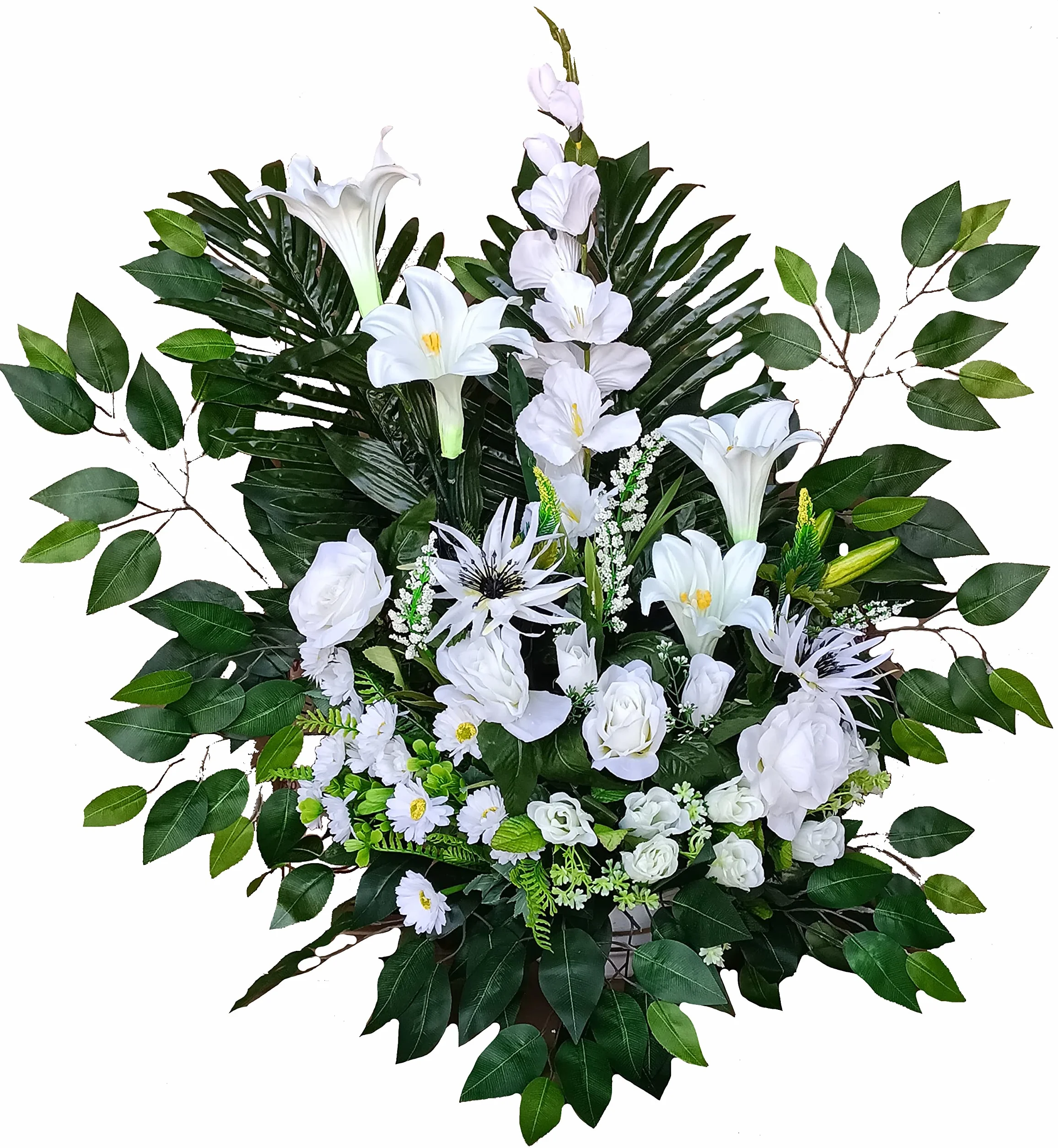 Centro de Flores Artificiales Cementerio, Santos, Aniversarios de pie Blanco 80 cm Alto x 80 cm Ancho x 40 cm Fondo