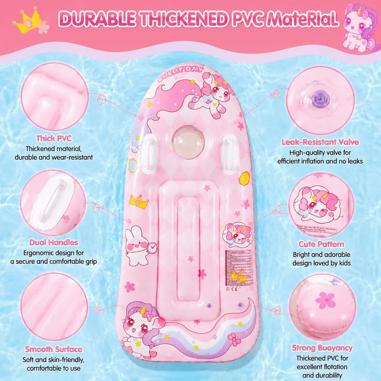 ACTOYS Bodyboard Niños Hinchable con Asas Tabla Surf Juguetes de Agua Playa Piscina