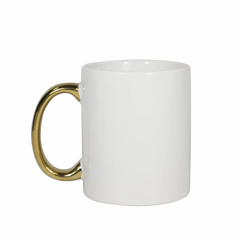 MR.R Grade AAA Sublimation Blanks Lavavajillas Tazas de café de cerámica blanca con mango dorado 11 oz Taza de bebida clásica de cerámica en blanco para té con leche Cola Agua Juego de 6