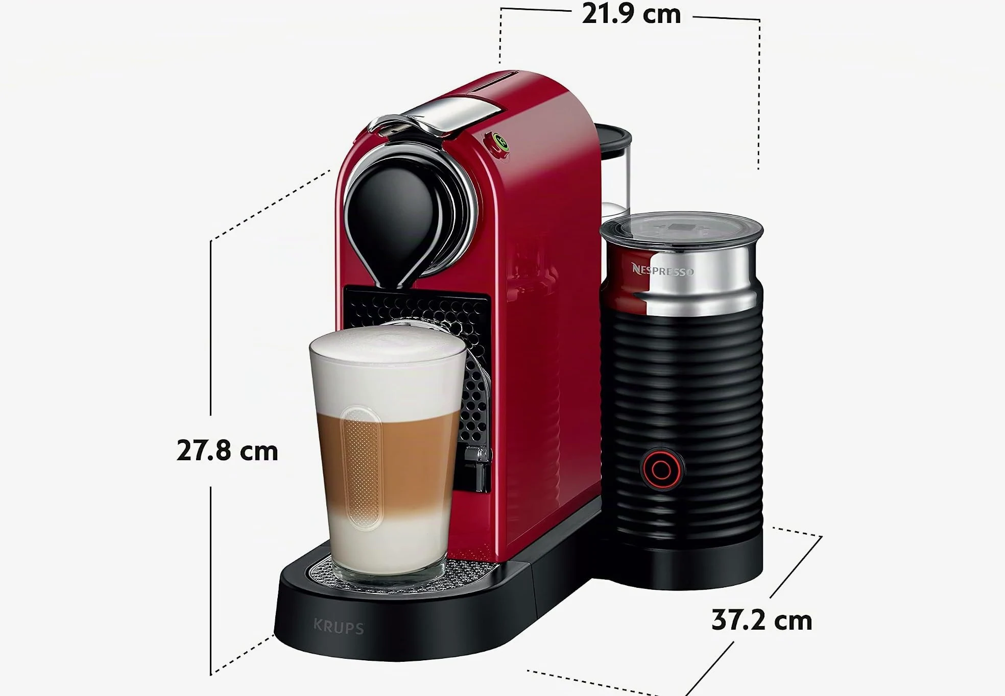 Krups Nespresso Citiz & Milk XN7615 - Cafetera de cápsulas monodosis, con 19 bares de presión, thermoblock, capacidad 1L, función automática, con Aeroccino, color Rojo, incluye pack de bienvenida