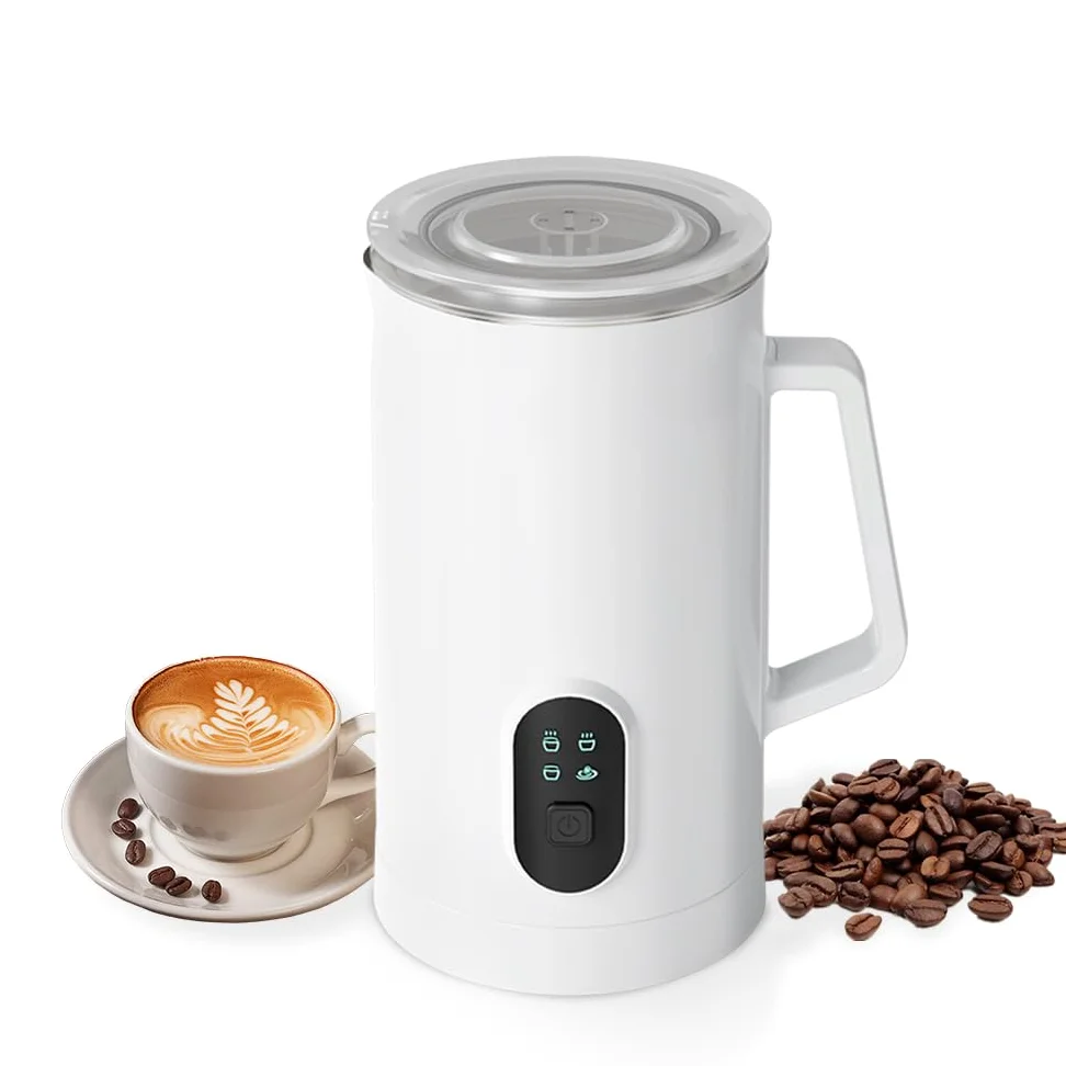 Espumador De Leche Eléctrico 4 En 1 400w con Gran Capacidad 580ml, Espumador De Leche Caliente Y Fría De Acero Inoxidable 304 para Cappuccino Latte Chocolate Caliente Y Café En Casa White