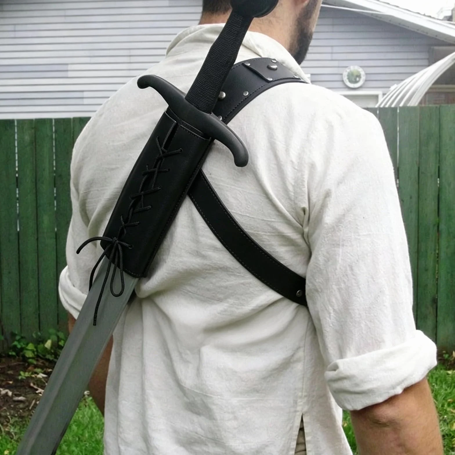 Funda Medieval para Espada, Cinturón Ajustable de PU Sólido Negro para Katana