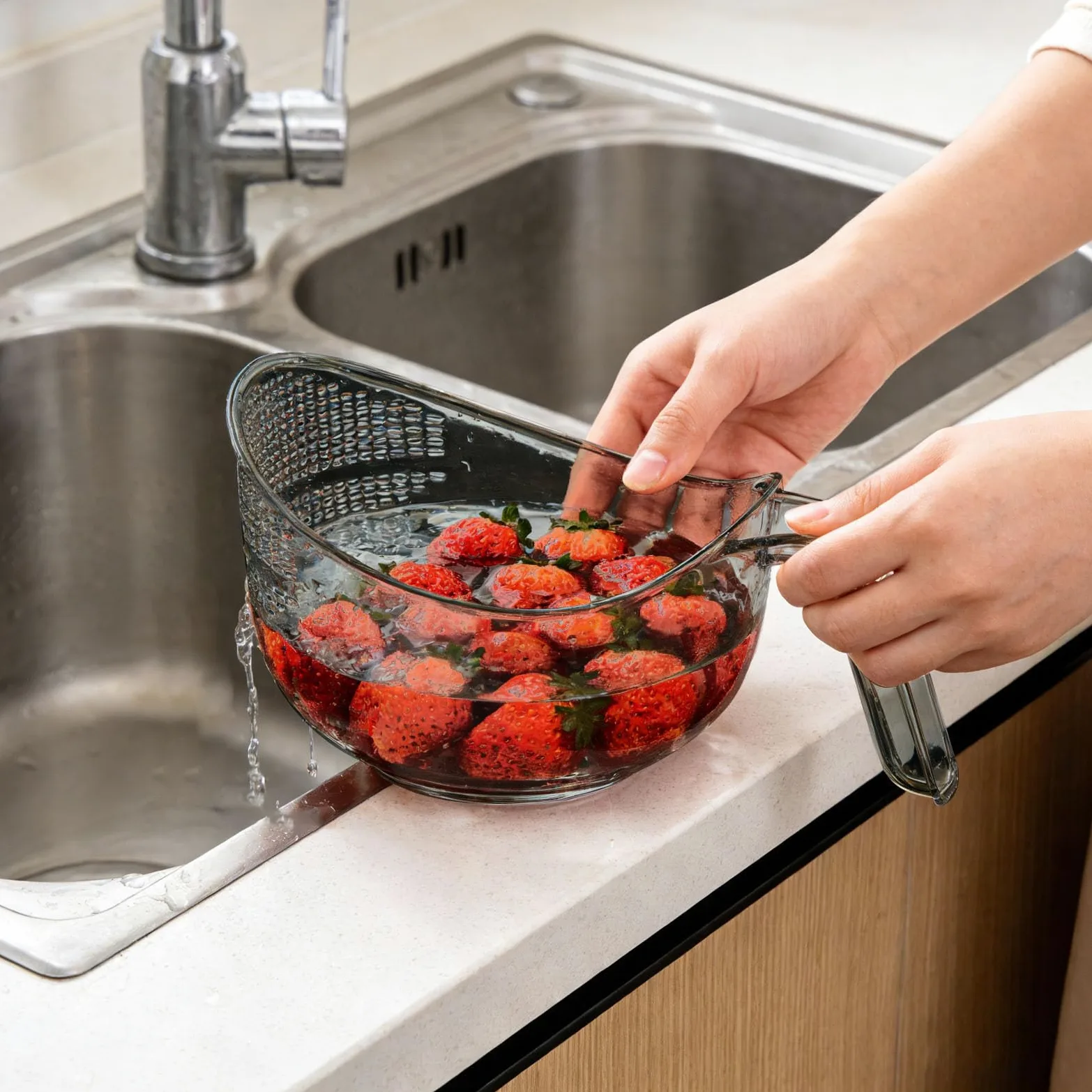 Colador y lavadora de arroz 2 en 1, colador multifuncional grande para lavar frutas y frijoles, cesta de drenaje para cocinar y preparar alimentos, diseño fácil de limpiar
