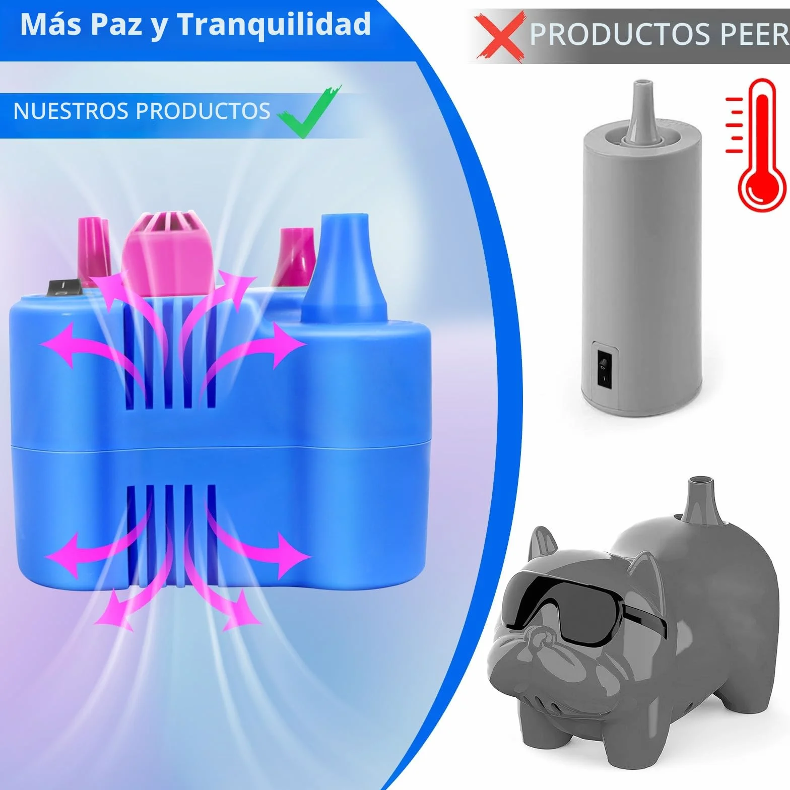 FLSEPAMB Inflador de Globos Electrico 600W ，Hinchador Balones Electrico con 2+2 Boquillas, Maquina Inflar Globos con 2 Modos de Inflado para Decoraciones de Cumpleaños, Fiestas y Bodas