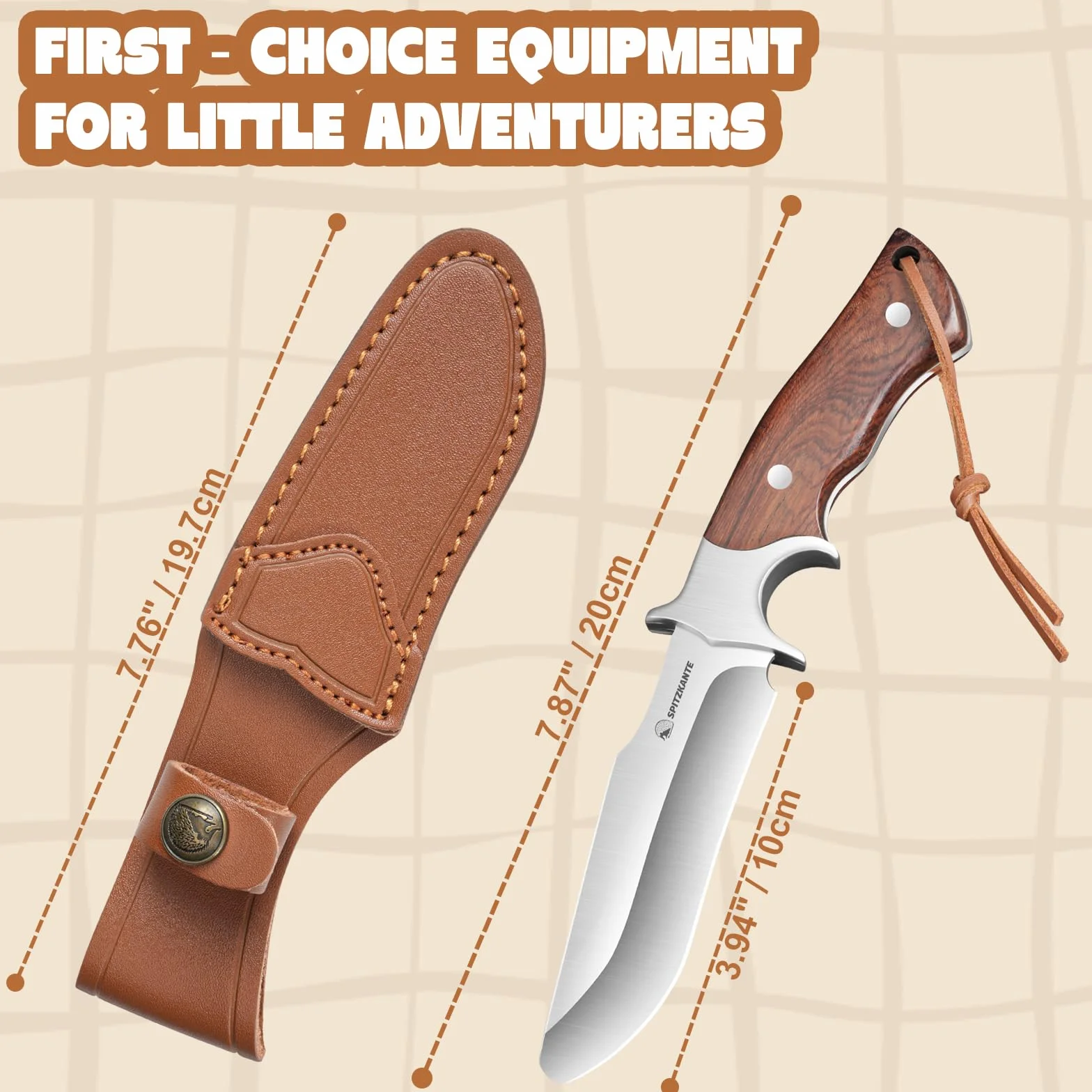 Cuchillo de talla 10 cm acero 3Cr13MoV full tang mango madera funda cuero