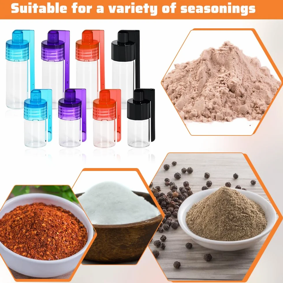 8 PCS Mini Botella de Almacenamiento de Especias Botella de Polvo de Especias con Tapa con Cuchara Bote de Cristal para Polvo de Especia con Embudo Dispensador de Polvos de Especia(2 Tamaños)