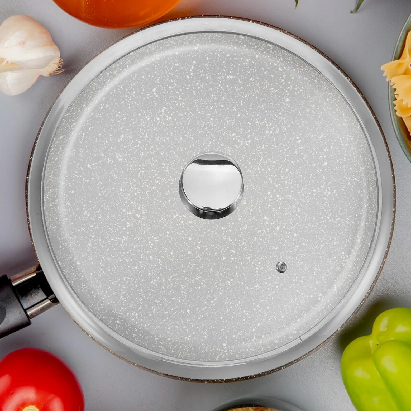 iplusmile Tapa de Sartén y Olla de Acero Inoxidable de 34cm Borde Reforzado, Diseño Elegante y Fácil de Limpiar para Cocina Segura y Moderna