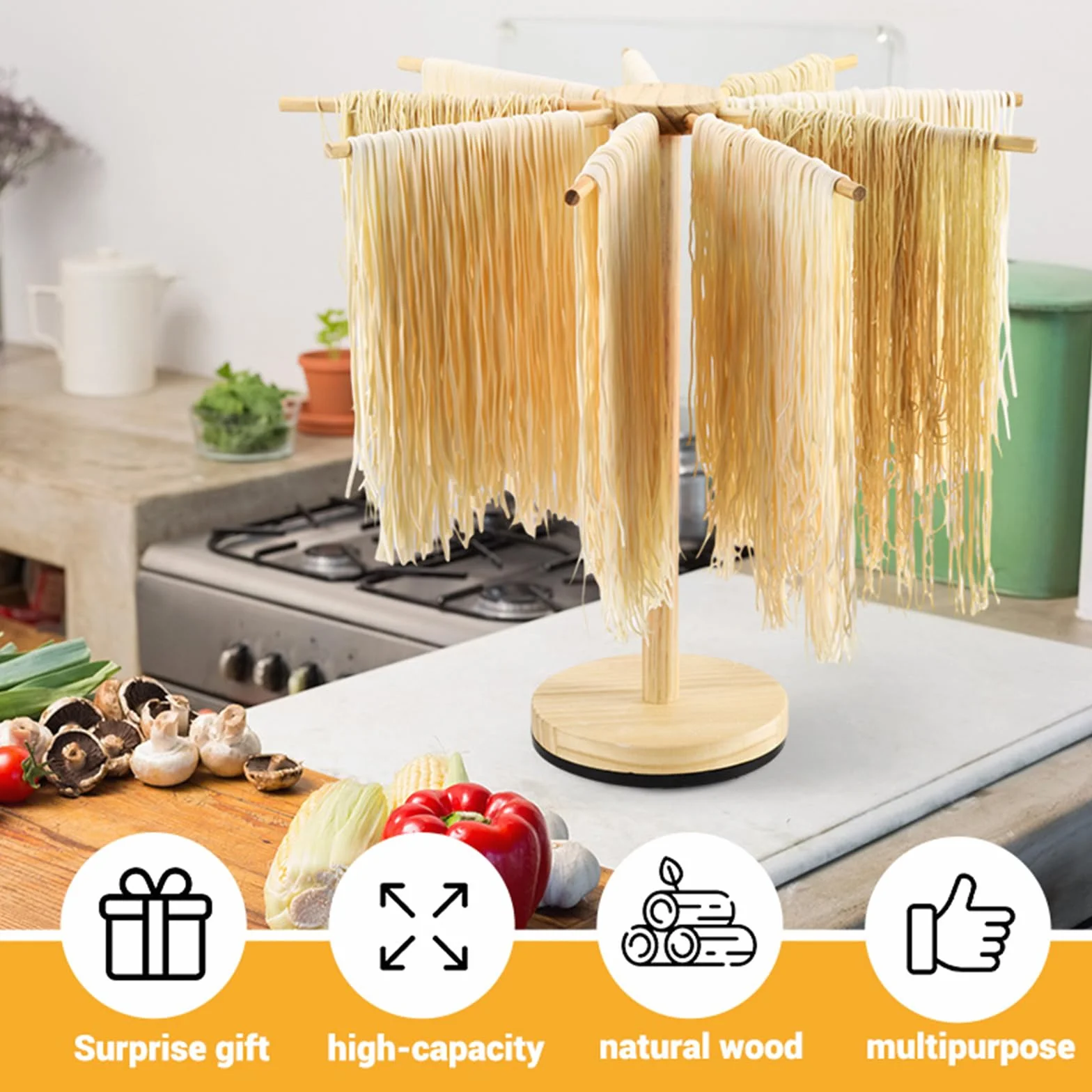 Secador de pasta con 9 brazos desmontables con base giratoria giratoria para fideos italianos y fideos chinos