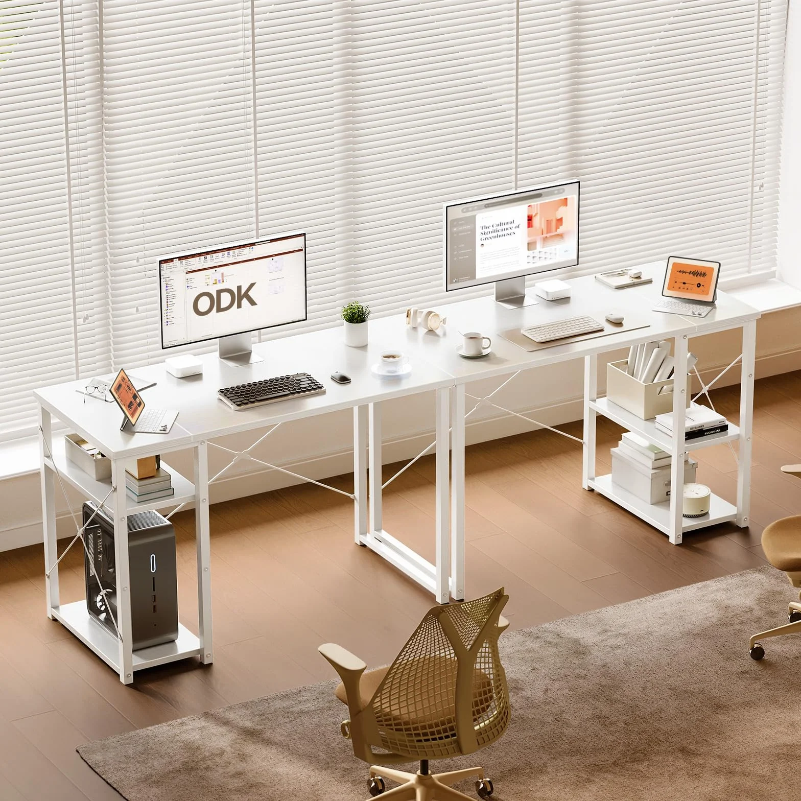 ODK Escritorio con Estantería Reversible, 100x48cm Mesa Escritorio con Estantes de Almacenamiento, Mesa Oficina Mesa Ordenador para en Casa, Estudio y Gaming, Blanco