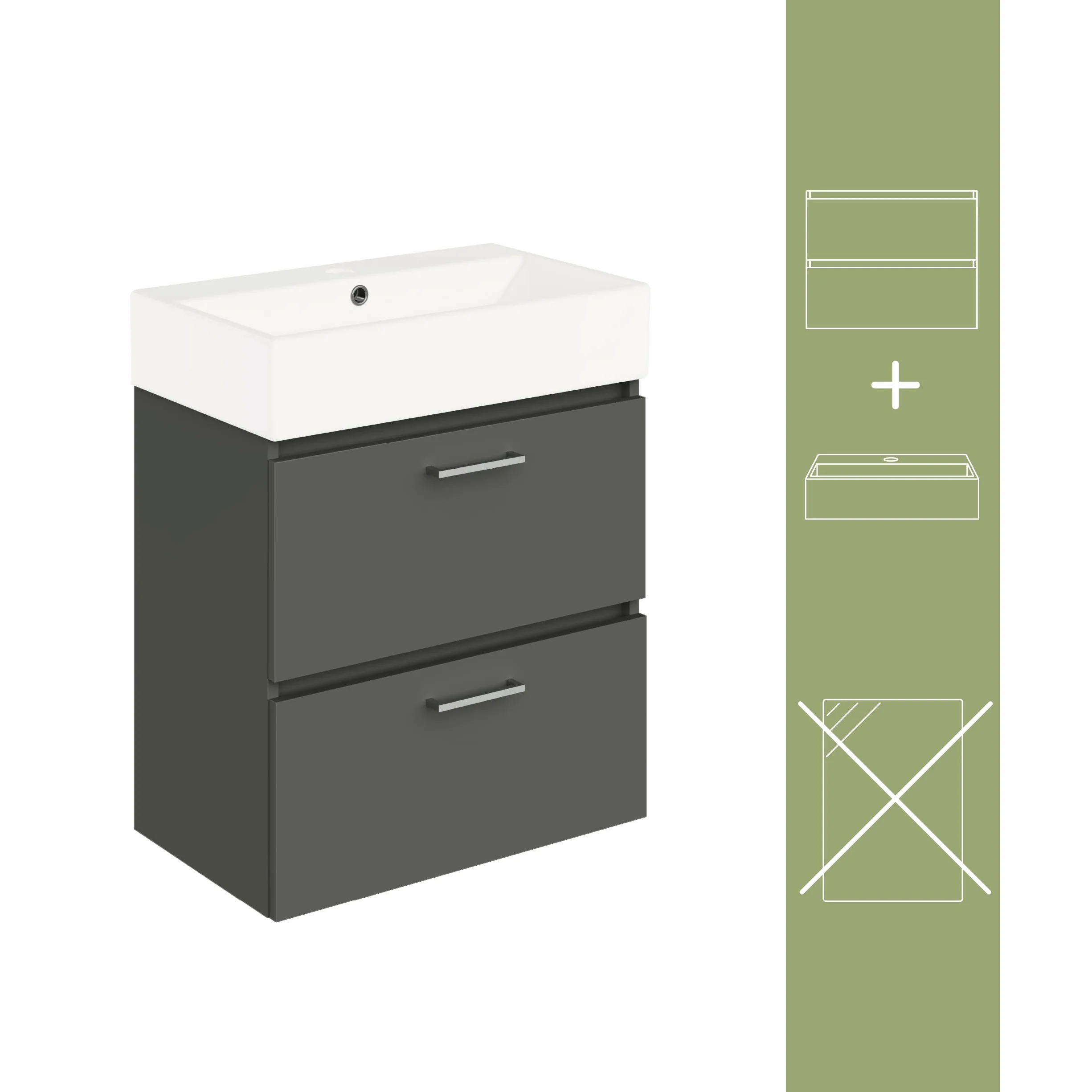 Baikal Conjunto de Mueble de Baño. Mueble Suspendido en Pared. Disponible en Distintas Medidas y Acabados. El Mueble se Entrega MONTADO. TAAL + Lavabo 60/36 cm Gris Oscuro