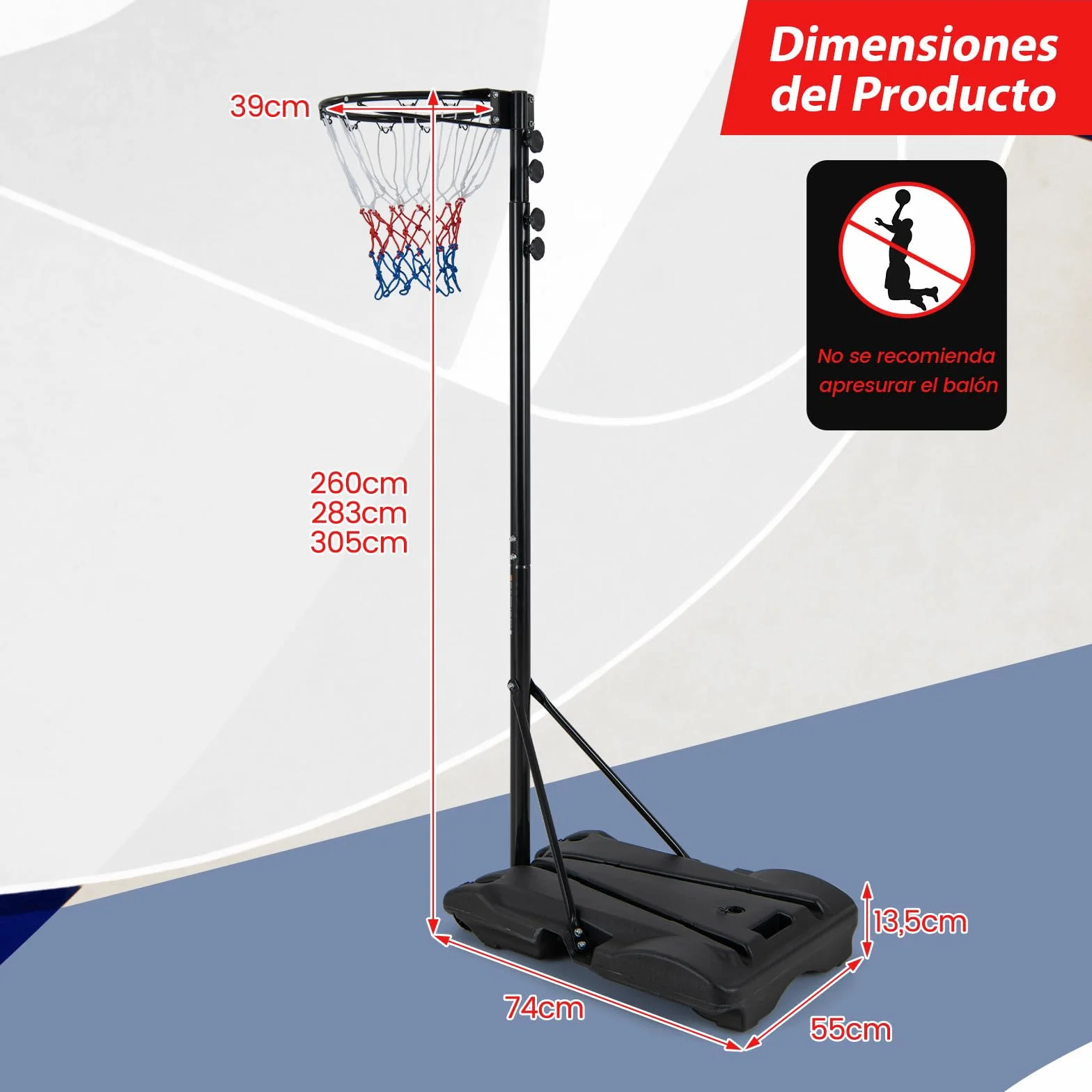 COSTWAY Canasta Baloncesto Exterior Altura Ajustable 2.6-3.5 m Móvil con Ruedas Aro Baloncesto Niños Adultos