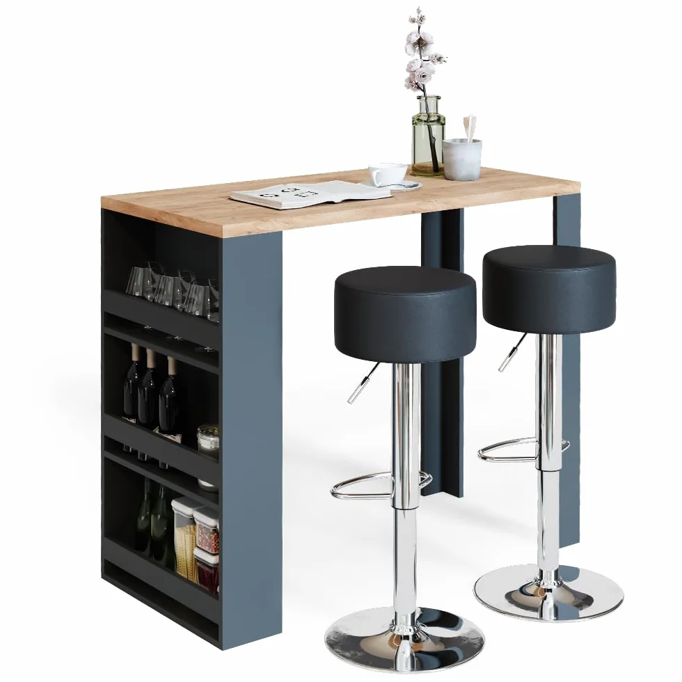 Vicco Mesa de Bar, Roble, 57 x 117 cm, con estantes Abiertos para Guardar Utensilios de Cocina