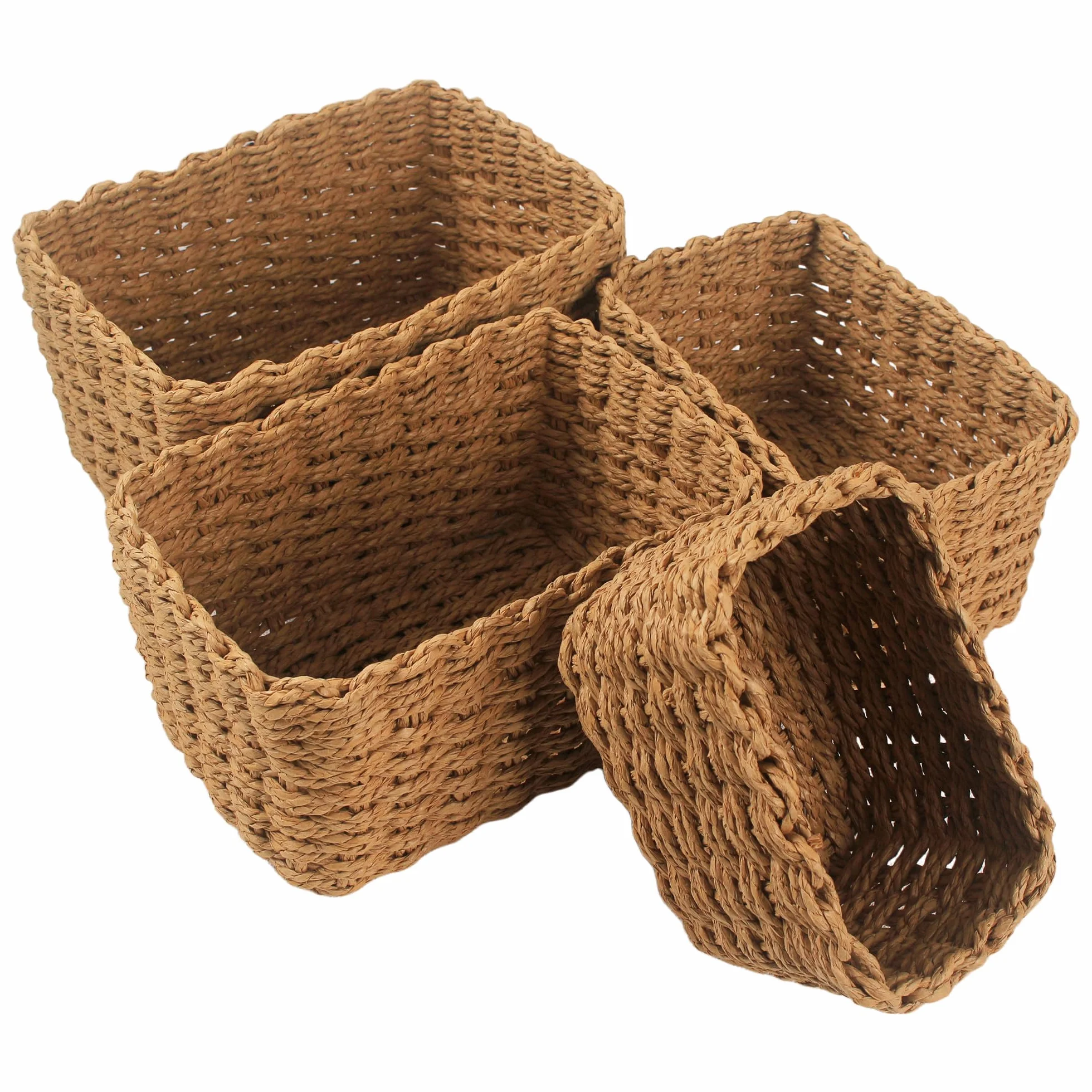 Juego de 4 Cestas de Almacenamiento Trenzadas Boho Apilables para Organizar Cambiador Cocina Salón Dormitorio