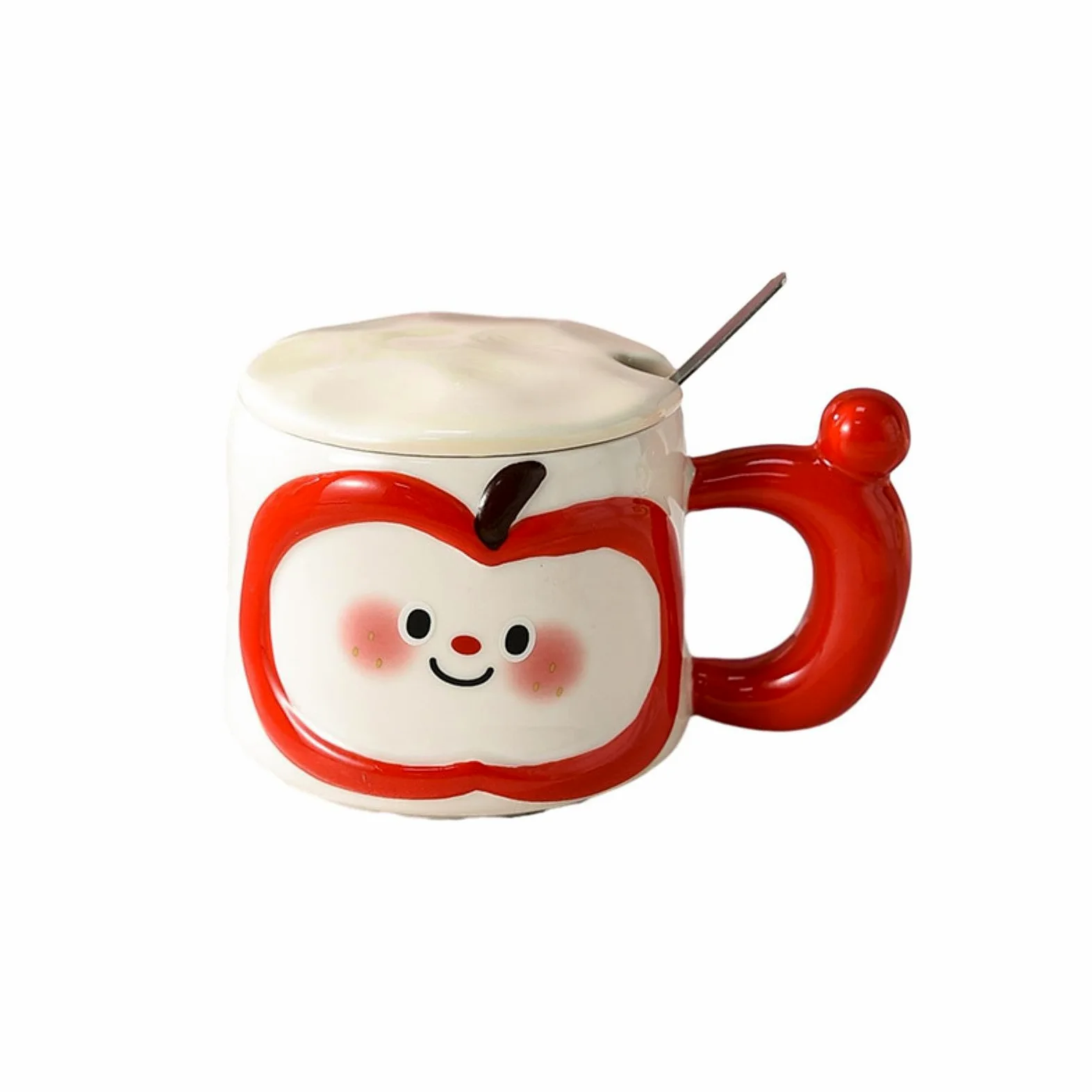 Bonita taza de cerámica para parejas de 400 ml con tapa, color rojo, 400 ml