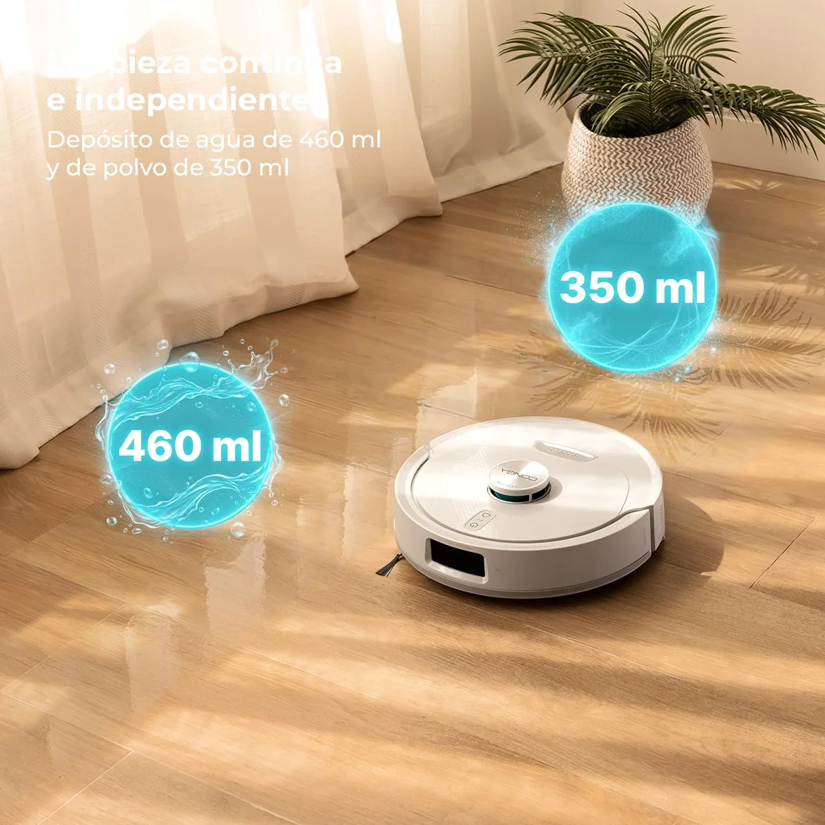 Cecotec Robot Aspirador - Base Autovaciado 3L - IA y Navegación Láser - 25000Pa - Conga Y90 Pearl. Autonomía 240mins en Modo Eco, Cepillo Silicona, Ideal Casas Mascotas, Bluetooth y WiFi, 2 Mopas