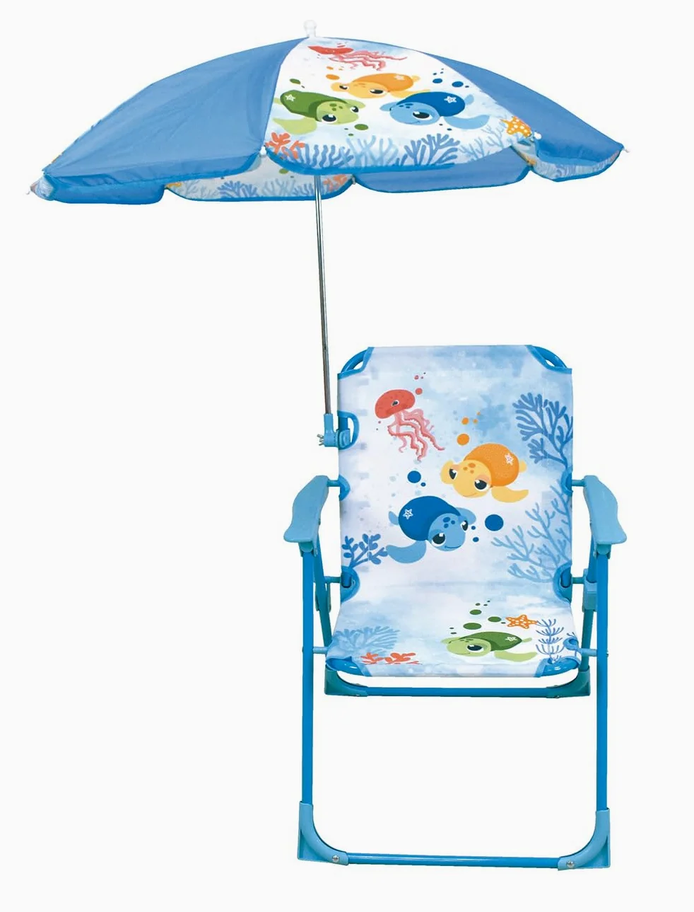 Fun House Niño 713516 MA - Silla Plegable para Tortuga (H.53 x 38,5 x 37,5 cm, con sombrilla Ø65 cm, Color Azul