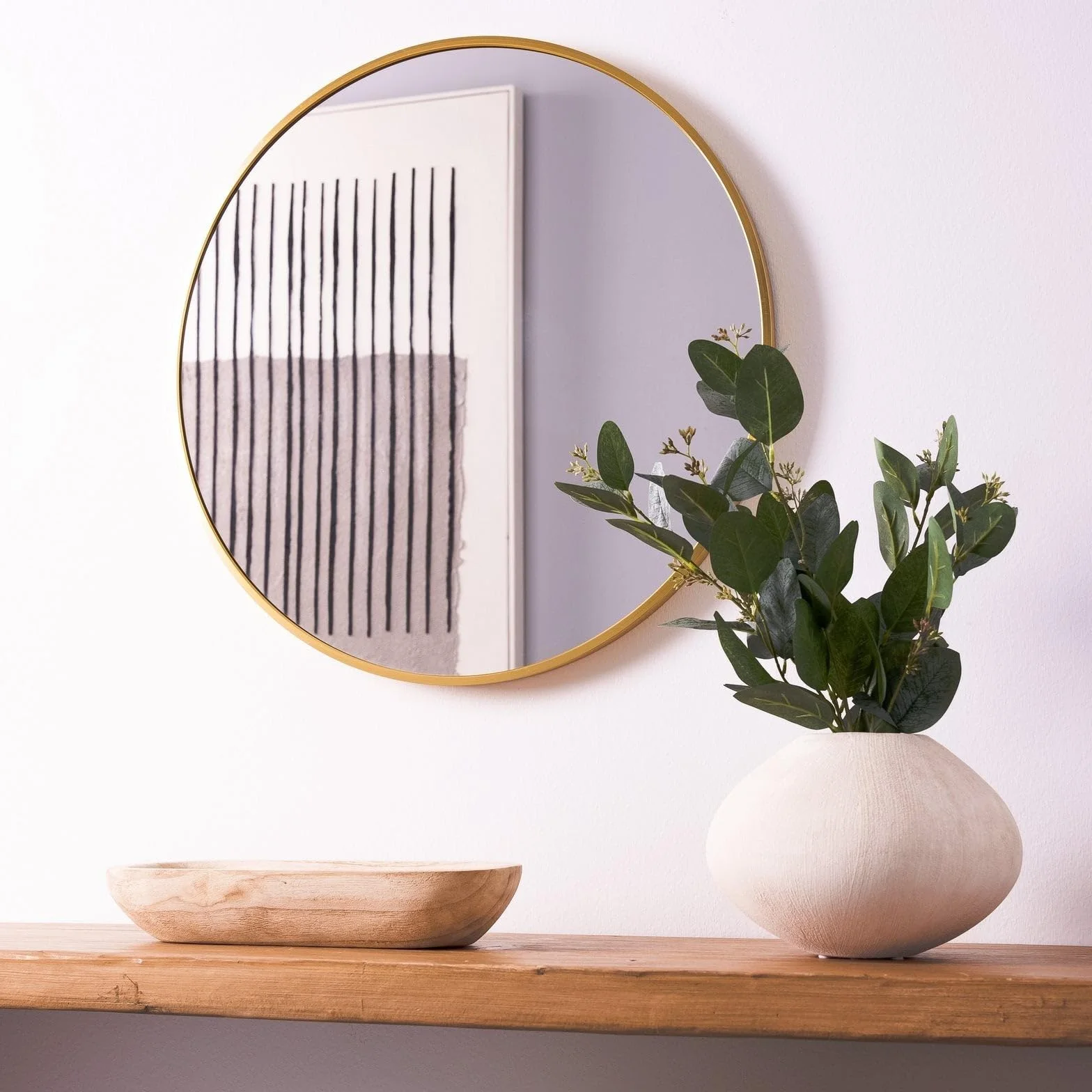 Espejo de Pared Redondo 60 cm Marco Aluminio Dorado LOLAhome Colgador Moderno