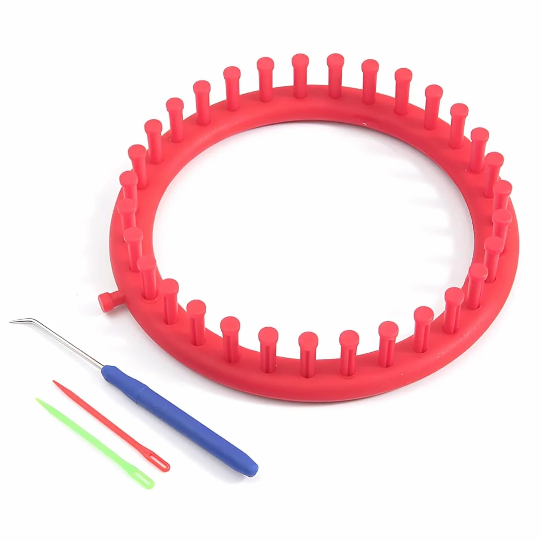 1 Telar Redondo y Circular, Loom Knitting Loom Set, Kit de Tejido con Instrucciones para Principiantes, con Aguja de Punto y Ganchillo, Telar (Ø 24cm)
