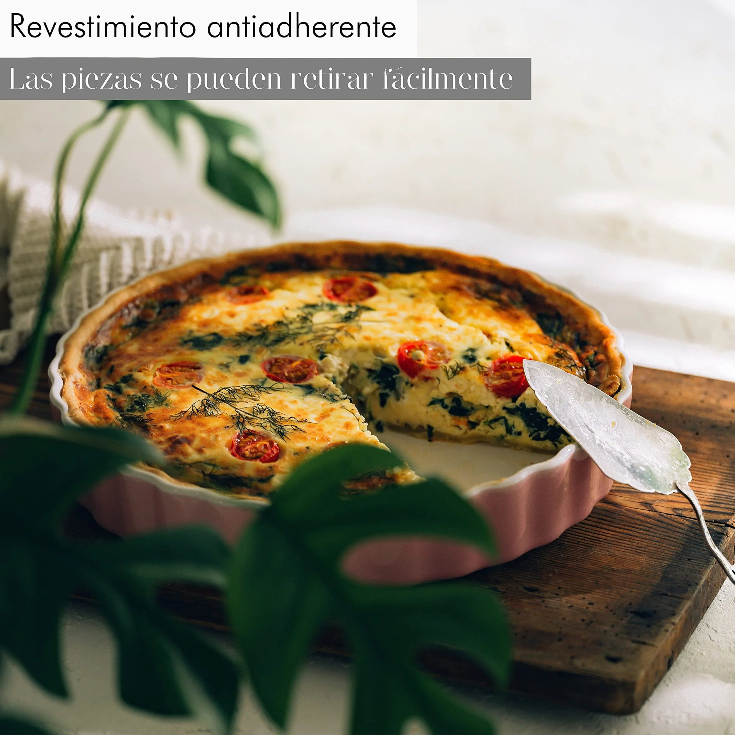 KIVY Molde de Cerámica Antiadherente para Quiche - 28 cm - Redondo - Fuente de Horno Redonda