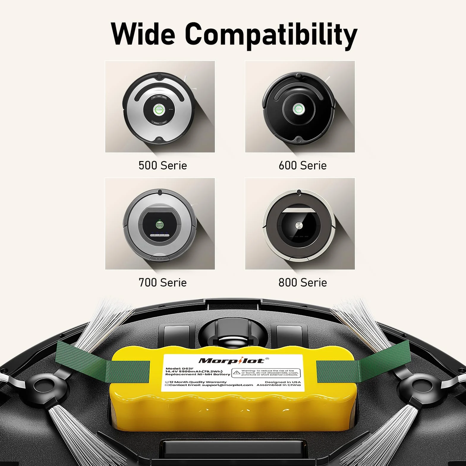 Batería de Repuesto 5500mAh Ni-MH para iRobot Roomba 500-800 Series con Cepillos