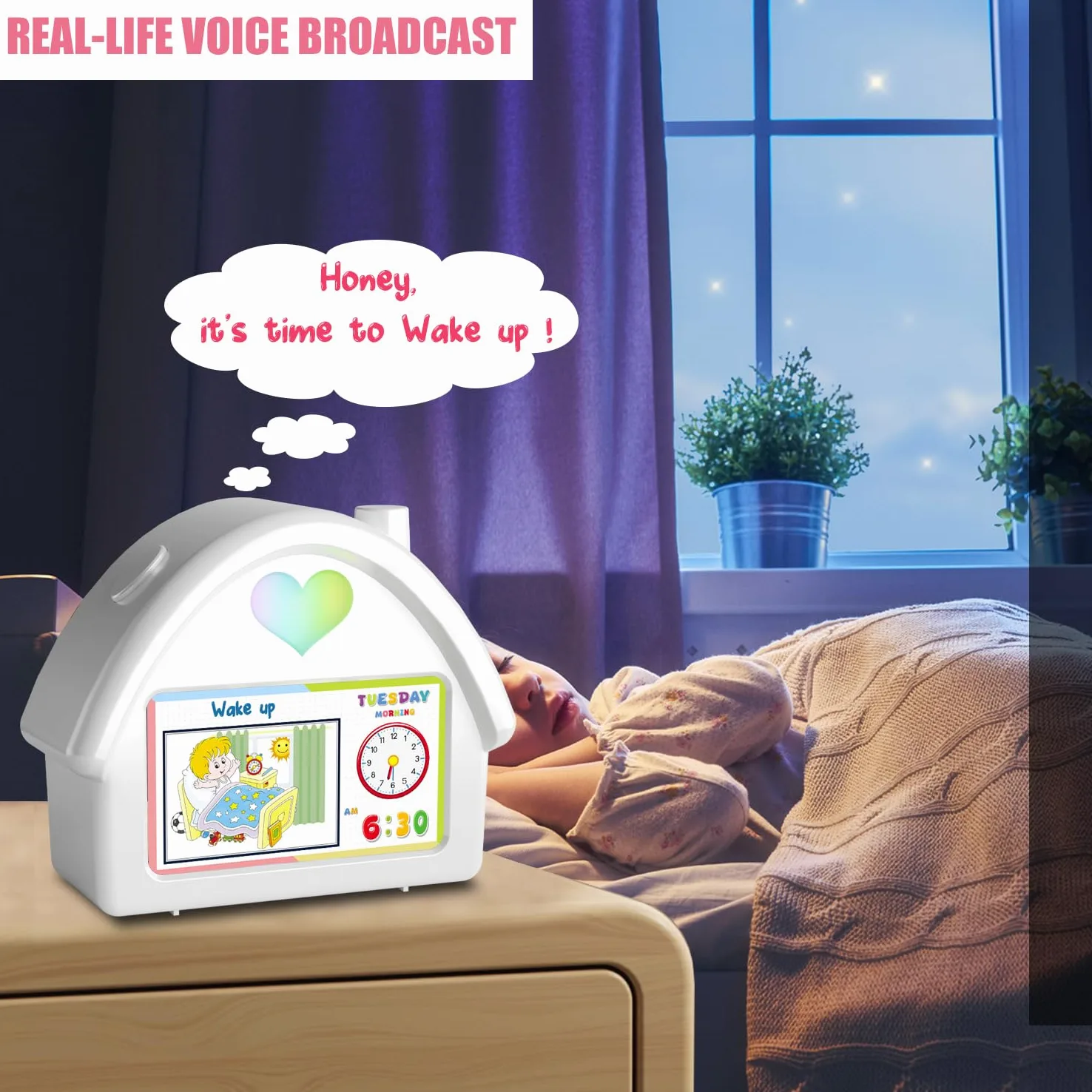 Reloj despertador digital con pantalla HD de 4.3 pulgadas, calendario, cuenta regresiva, iluminación ambiental, función de ruido blanco, perfecto para niños con control remoto y función de
