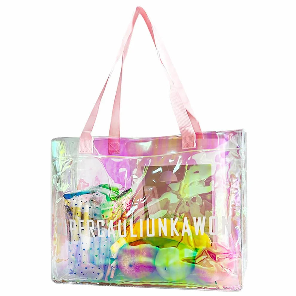 Bolso holográfico de PVC transparente con patrón de letras, autorización de estadio, 1 unidad