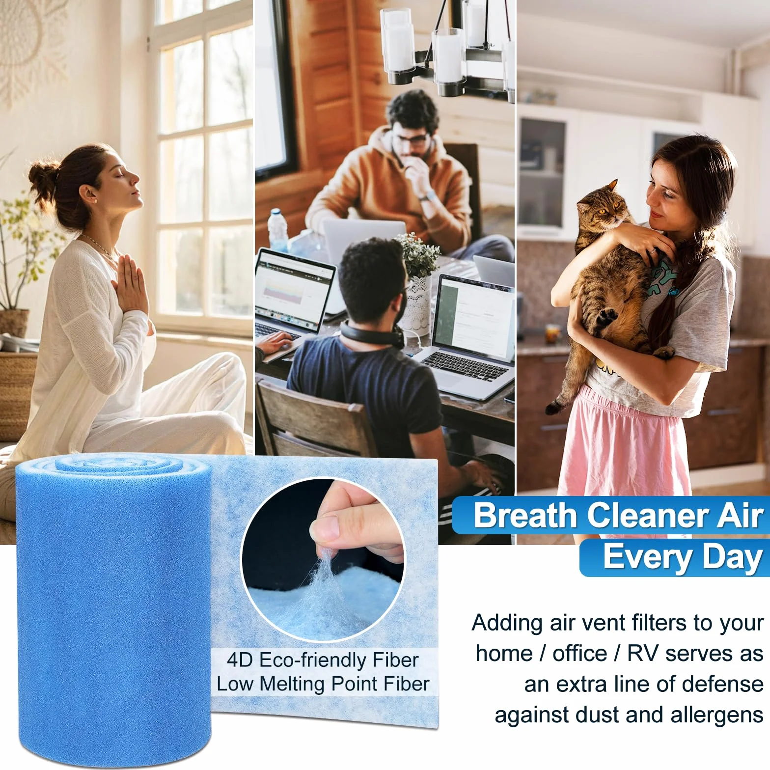 UCINNOVATE Rollo de filtros de ventilación de aire de 50 x 228 cm (más de 50 filtros), kit de filtros de ventilación triples electrostáticos MERV 8 cortados a medida para rejillas de techo del hogar,