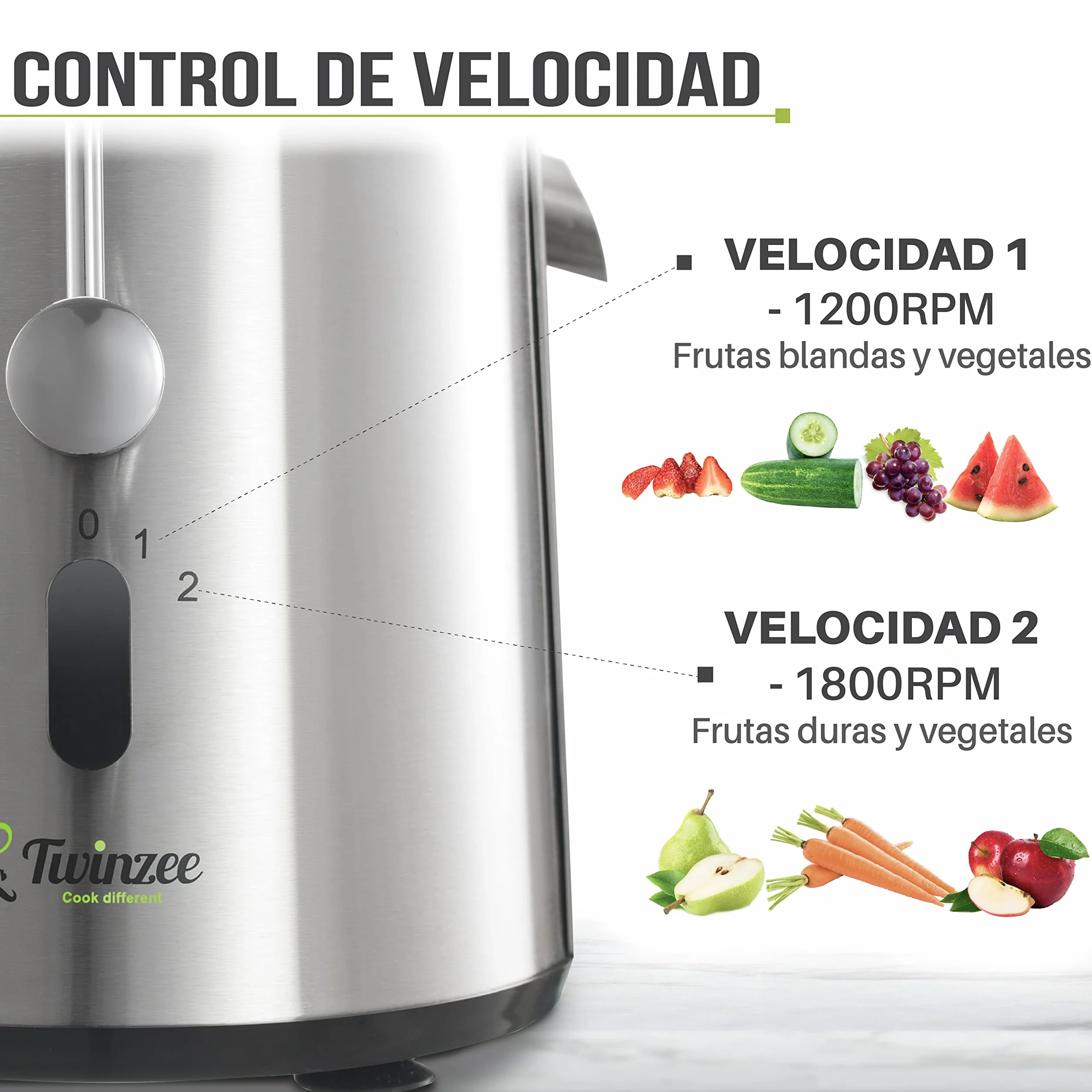 Licuadoras Gran Potencia (850 W) y 2 Velocidades - Exprimidor Zumo Gran Apertura (75 mm), Patas Antideslizantes - Juicer Extractor de Jugo de Verduras y Frutas