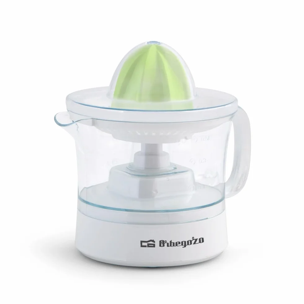 Orbegozo EP 1510, Exprimidor electrico, función automatica de arranque y parada, 25 W, capacidad 0,5 L, apta lavavajillas, 2 conos desmontables, color blanco