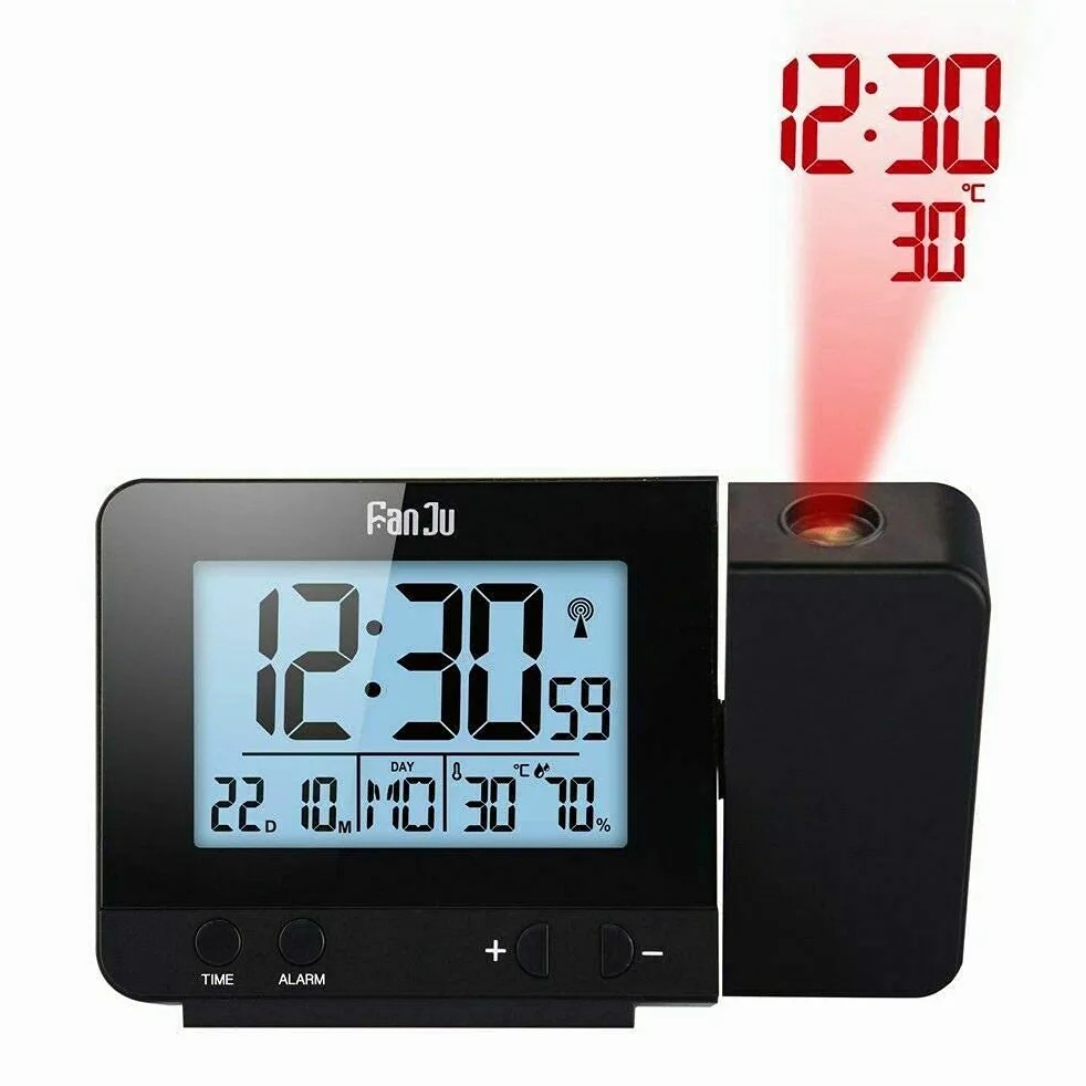 Riloer Reloj despertador de proyección, reloj inteligente digital de techo con temperatura y cargador USB, pantalla digital grande, repetición, temporizador de sueño, ajuste de 12/24 horas para