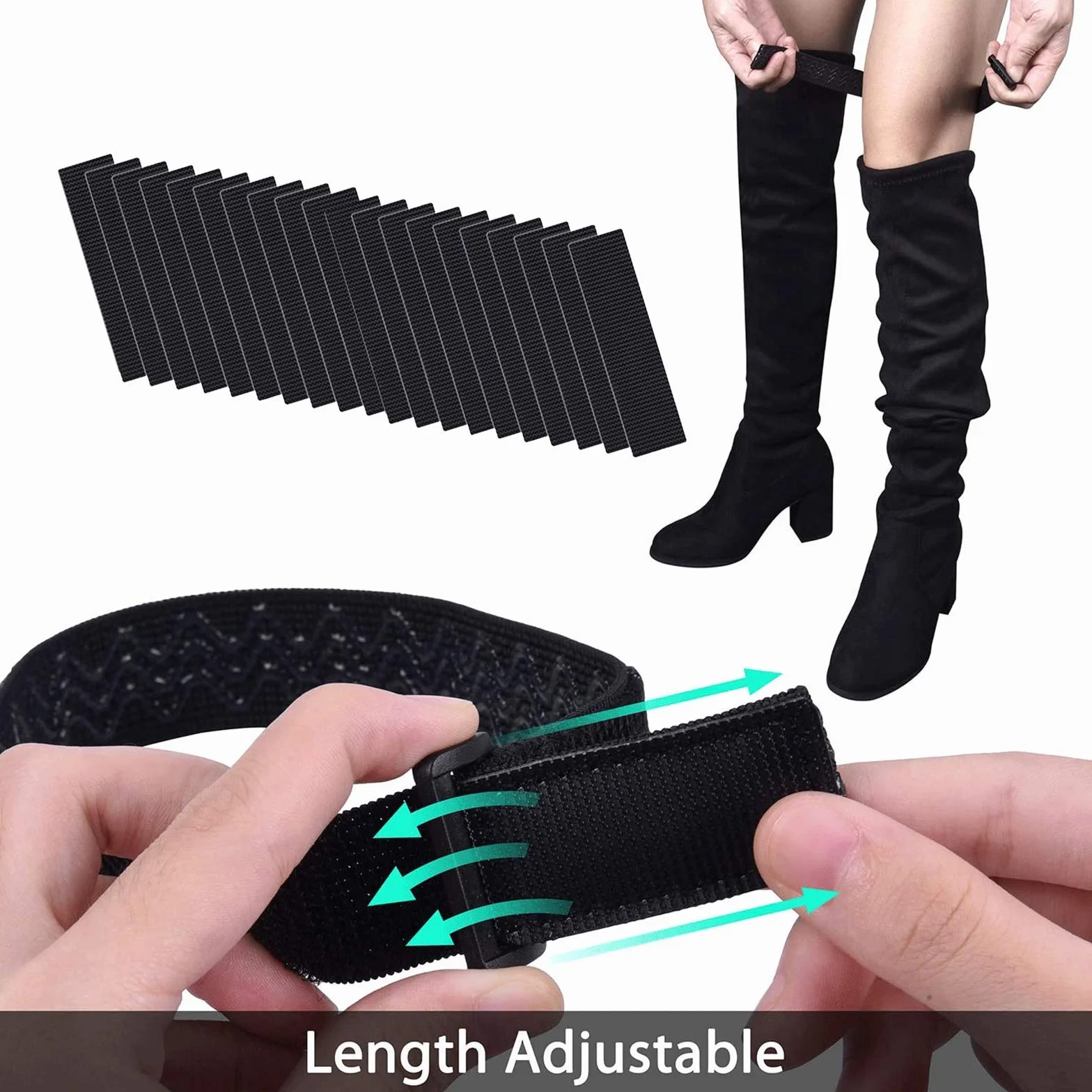 Correas de Botas Largas Fijas Antideslizantes con Cinta Adhesiva Gancho Ajustable Prevención de Caídas