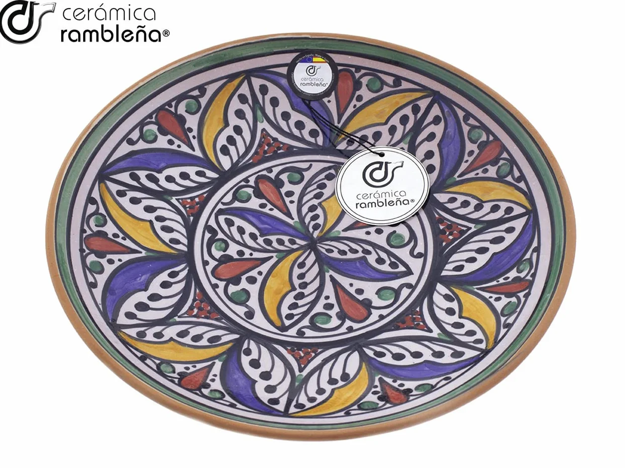CERÁMICA RAMBLEÑA | Plato decorativo pared | Plato de barro | Modelo D48 | 100% Hecho a mano | 27x27x4.5 cm