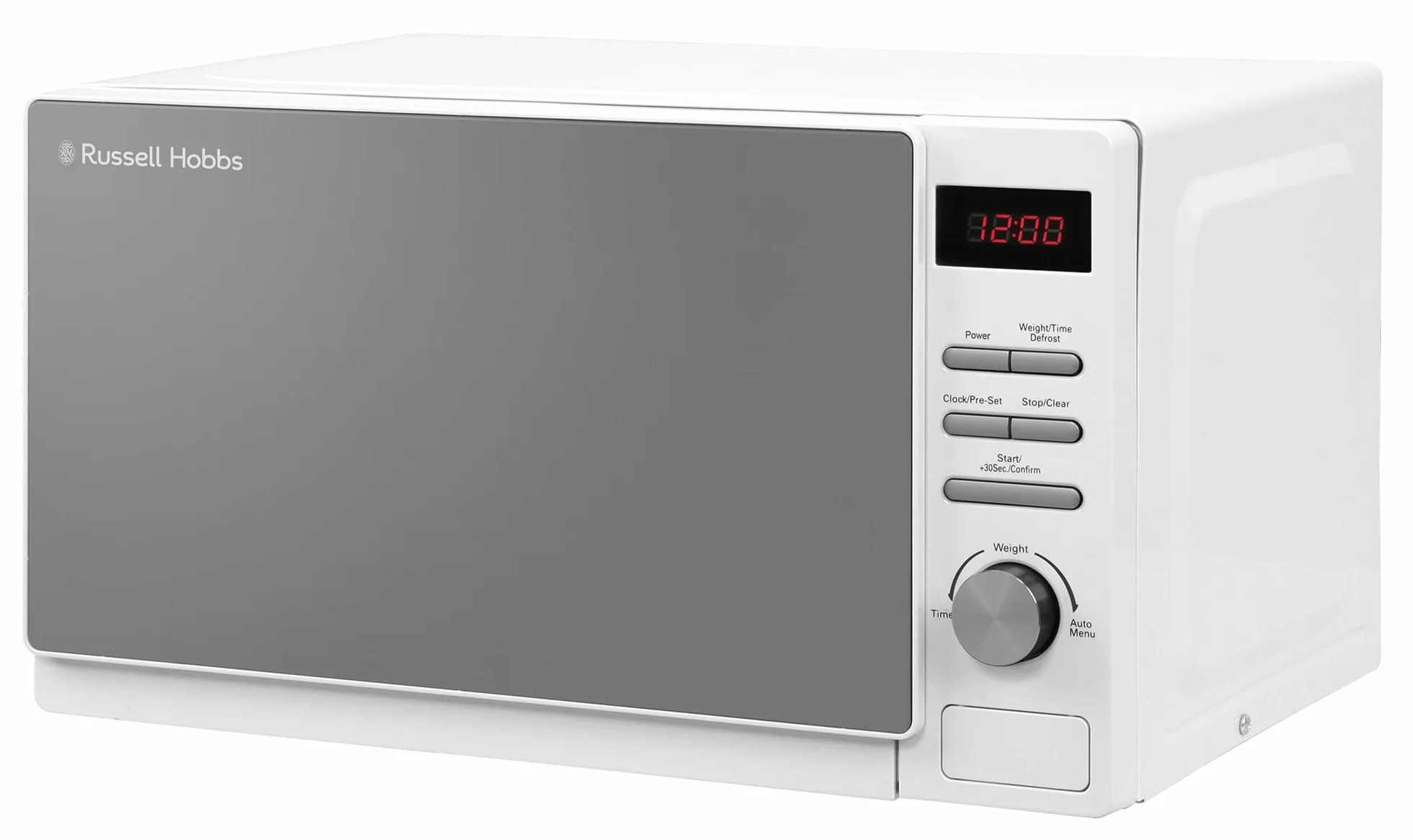 Russell Hobbs RHM2079A - Microondas digital básico, 20 l y 800 W, 5 niveles de potencia, descongelación automática, 8 menús de cocinado automático, reloj y temporizador, fácil de limpiar, blanco