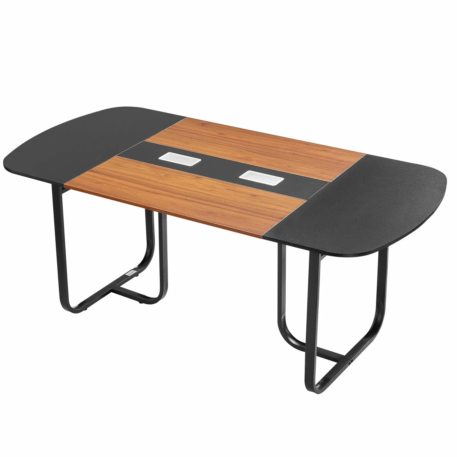 VEVOR Mesa de Conferencias para 6-8 Personas, Ovalada, para Seminarios, Reuniones, Multiusos, con Patas Metálicas, para Oficinas, Salas de Conferencias, Color Negro y Marrón, 1800 x 900 x 750 mm