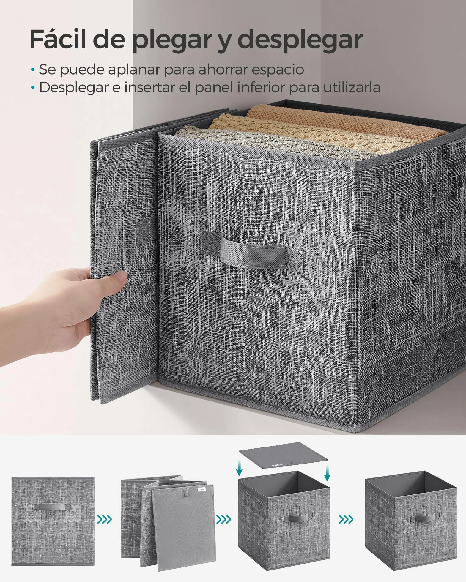 SONGMICS Cajas de Almacenaje, Juego de 8 Cajas de Almacenaje de 28 cm de Tela no Tejida, con Asas Dobles, Organizadores de Cubos, para Estantería, Plegables, para Ropa, Gris Espadaña ROB826G01