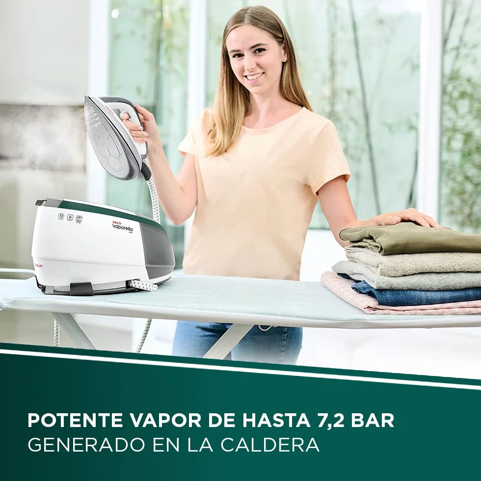 Polti Vaporella Next VN18.65, Centro de Planchado con Caldera de Alta Presión Max 7.2 Bar, Potencia 2200 W, Función Turbo y Eco, Autonomía ilimitada, Depósito 1.3 L, Steam Pulse 450g, Blanco y Verde