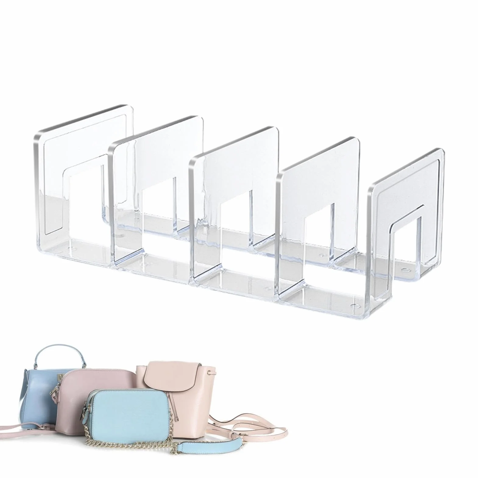 Organizador de Bolso para Armario Divisores Estante 32cm Acrilico 4 Rejillas Apilables
