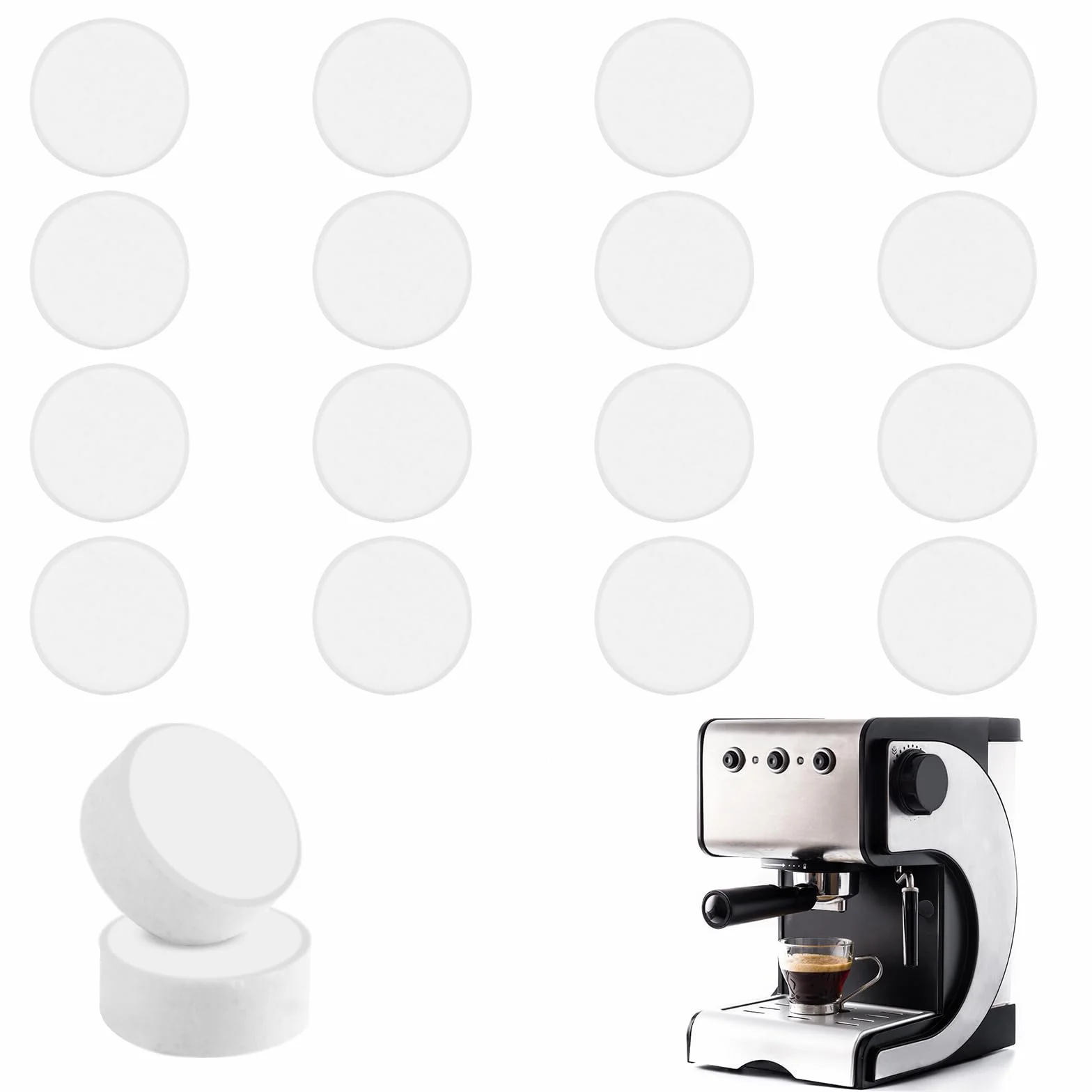 HOTUT Pastilla Limpiadoras para Cafeteras,18pcs Pastillas para la Limpieza de Cafeteras,Tabletas de Limpieza para Cafetera Automáticas,Pastillas de Limpieza,Elimina Depósitos y Residuos